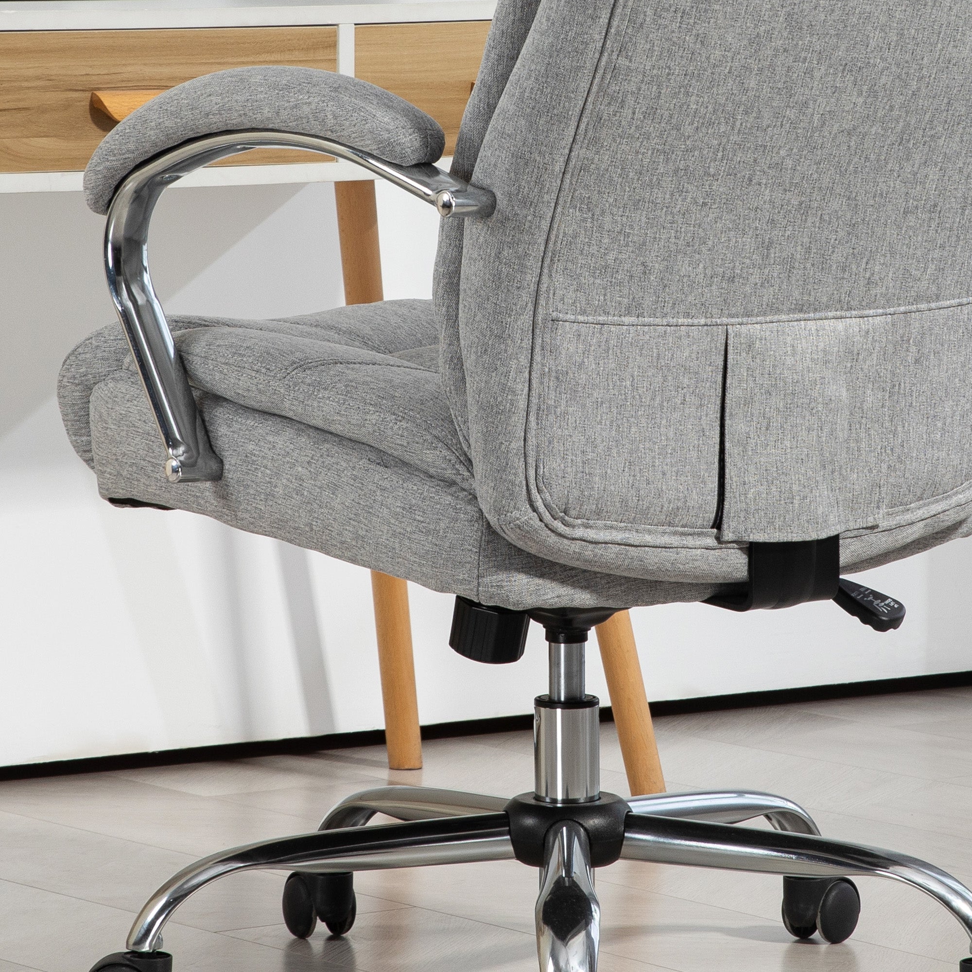 Office Chair with Rocking Function Ergonomic Chair with Padded Armrest Headrest Height Adjustable Desk Chair Swivel Chair with Backrest Nylon Light Grey 65 x 78 x 110-118 cm