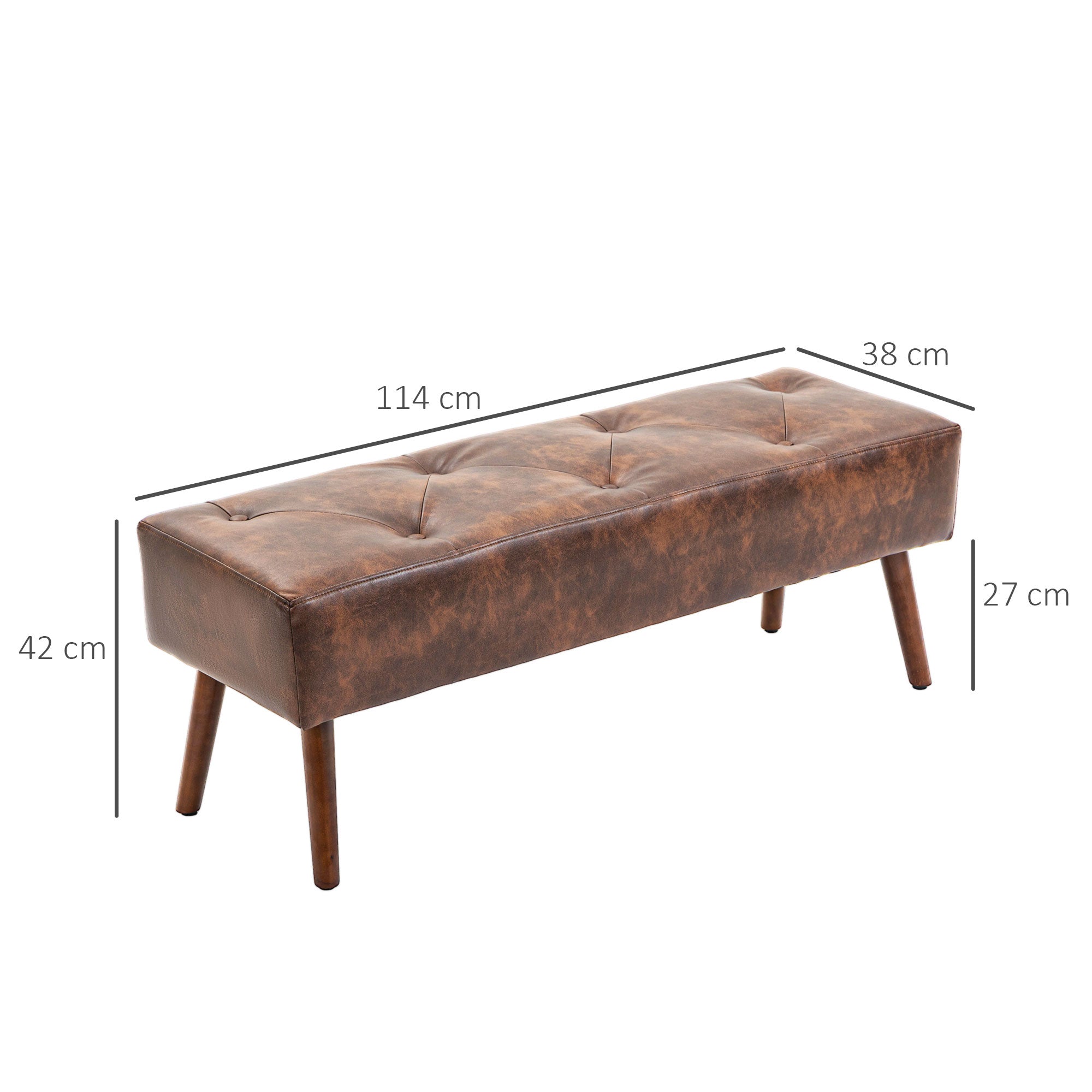Multifunctional End-of-Bed Bench Classic Bedroom Bench with Wooden Legs and Padded Seat 120 kg Load Capacity for Entryway Hallway 114x38x42 cm Brown