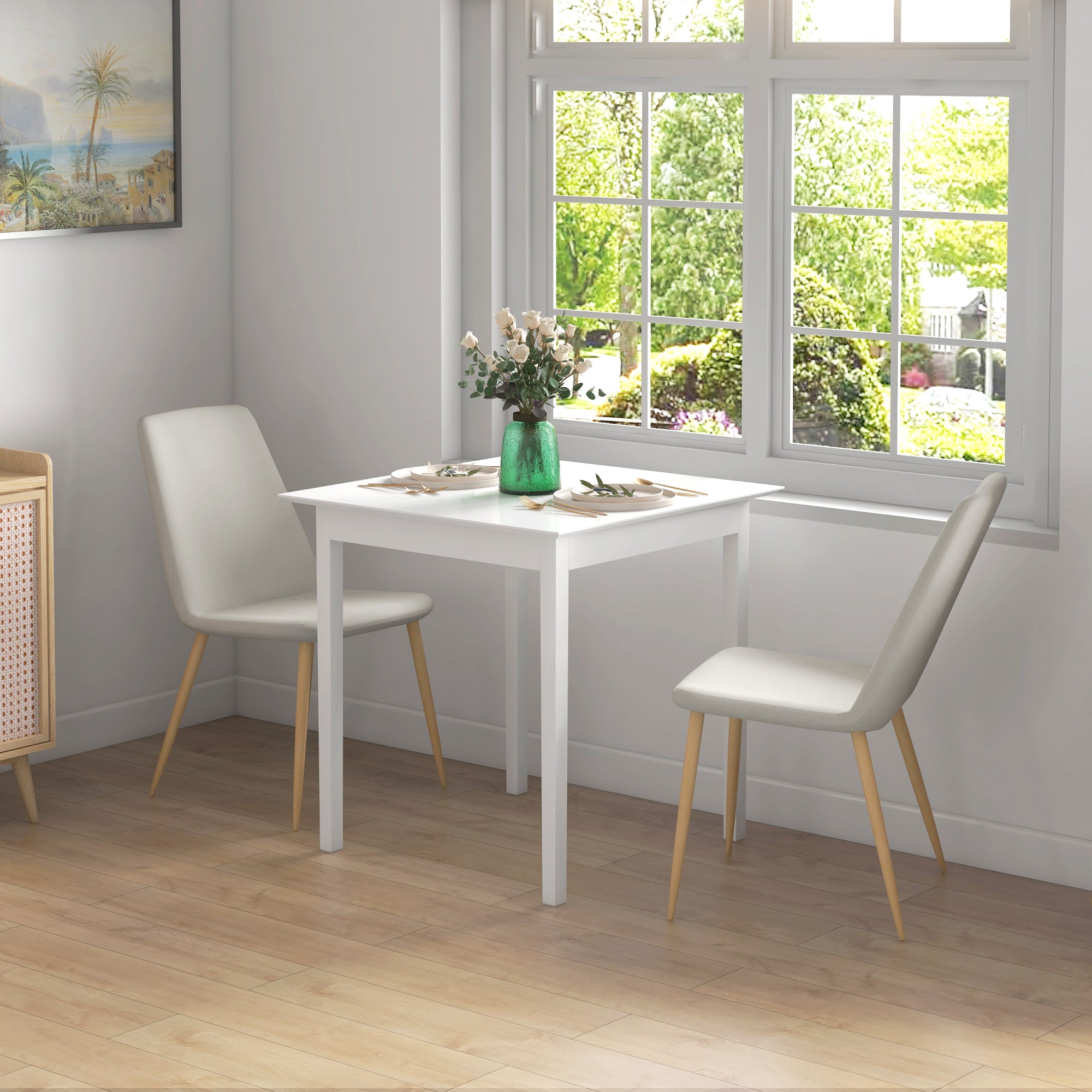 Dining Table Kitchen Table Square Dining Table for 2 People, Living Room Table Made of Solid Wood, for Kitchen, Dining Room, White, 75 x 75 x 76 cm