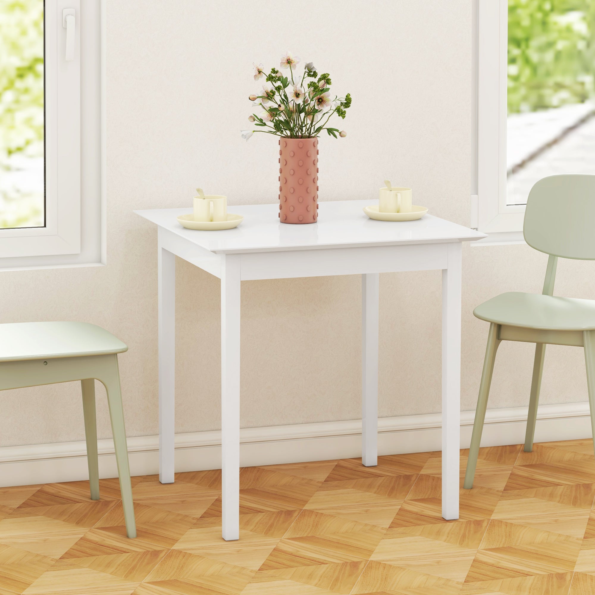 Dining Table Kitchen Table Square Dining Table for 2 People, Living Room Table Made of Solid Wood, for Kitchen, Dining Room, White, 75 x 75 x 76 cm