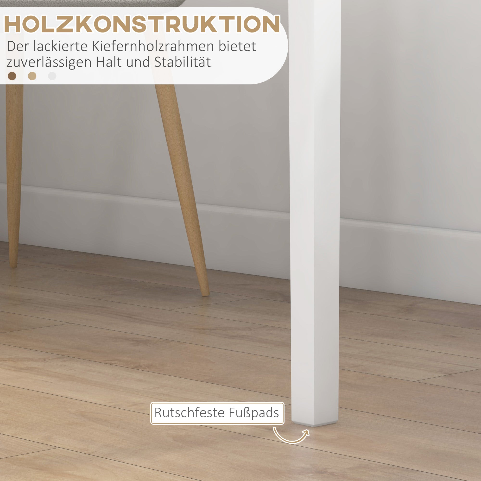 Dining Table Kitchen Table Square Dining Table for 2 People, Living Room Table Made of Solid Wood, for Kitchen, Dining Room, White, 75 x 75 x 76 cm