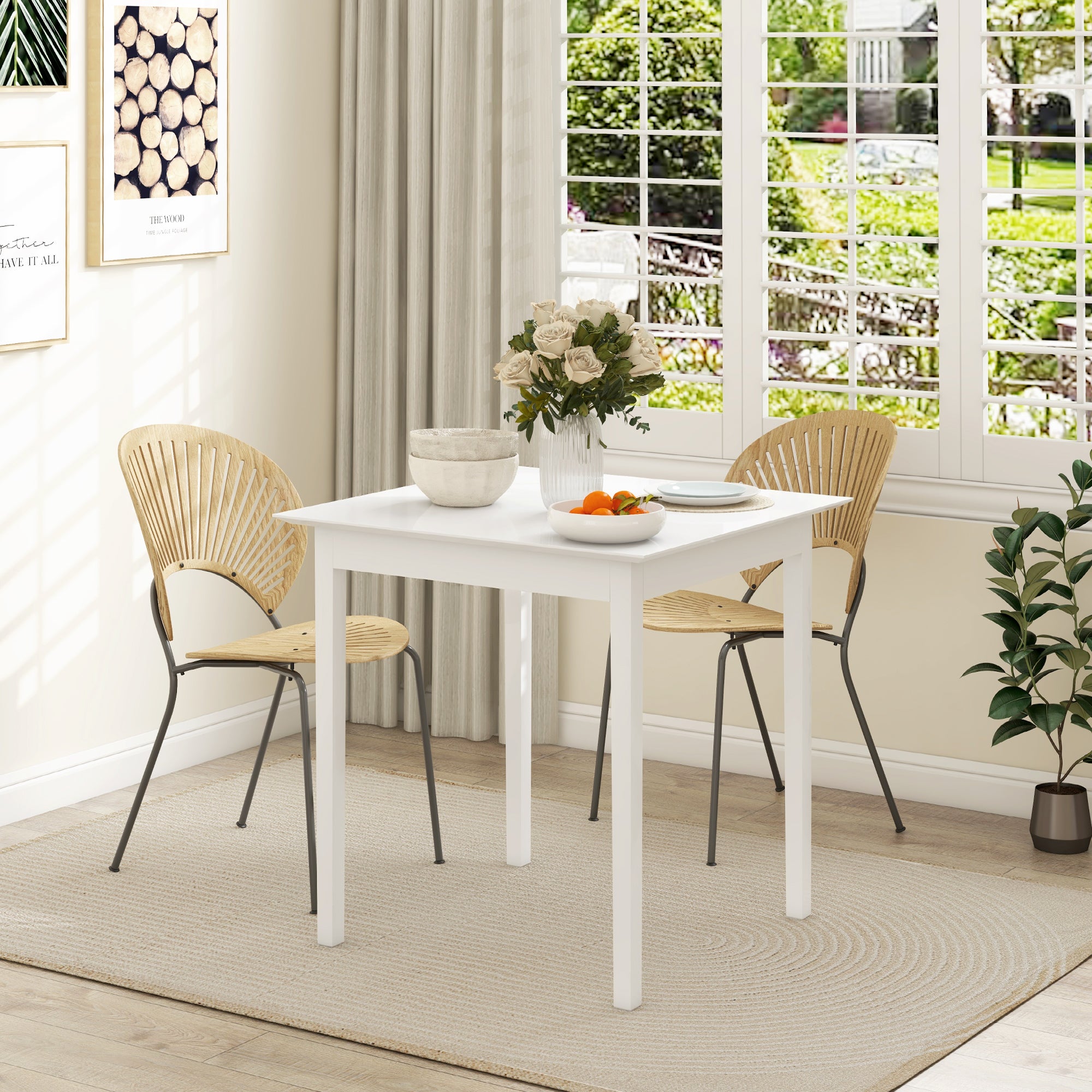 Dining Table Kitchen Table Square Dining Table for 2 People, Living Room Table Made of Solid Wood, for Kitchen, Dining Room, White, 75 x 75 x 76 cm