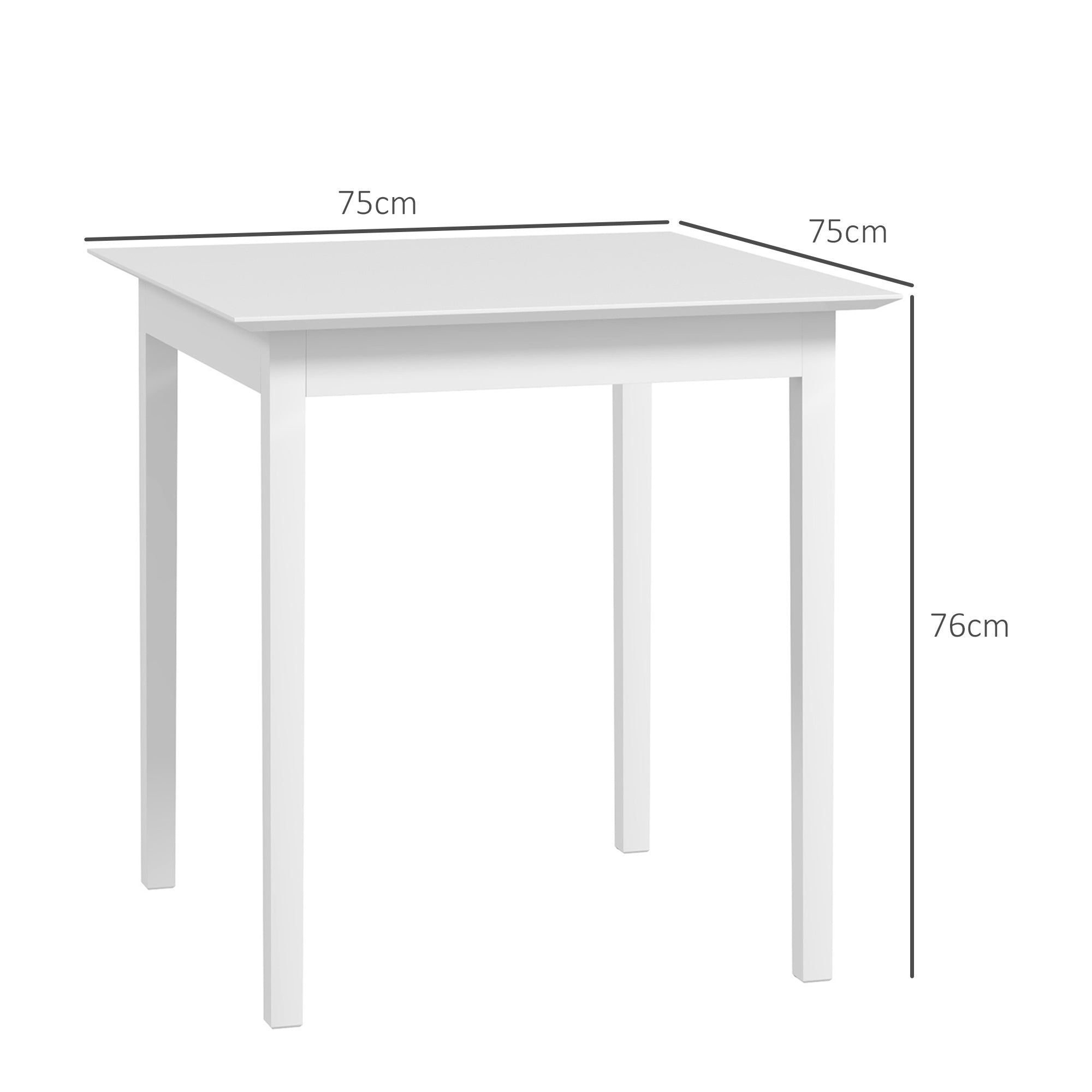 Dining Table Kitchen Table Square Dining Table for 2 People, Living Room Table Made of Solid Wood, for Kitchen, Dining Room, White, 75 x 75 x 76 cm
