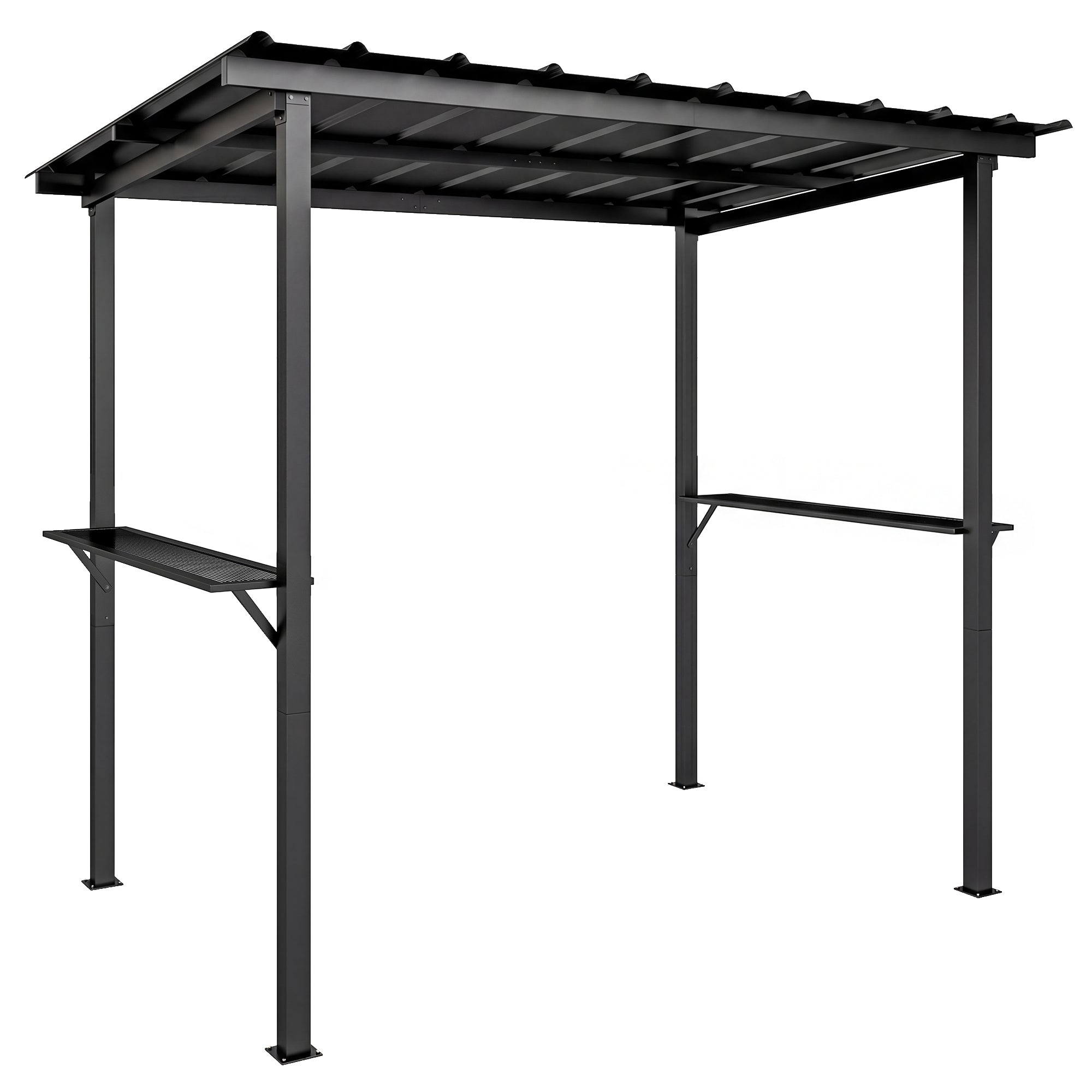 BBQ Pavilion 8 ft 11 in x 6 ft 0 in Garden Gazebo with Lean-to Roof, Side Shelves, UPF50+ Protection, Black