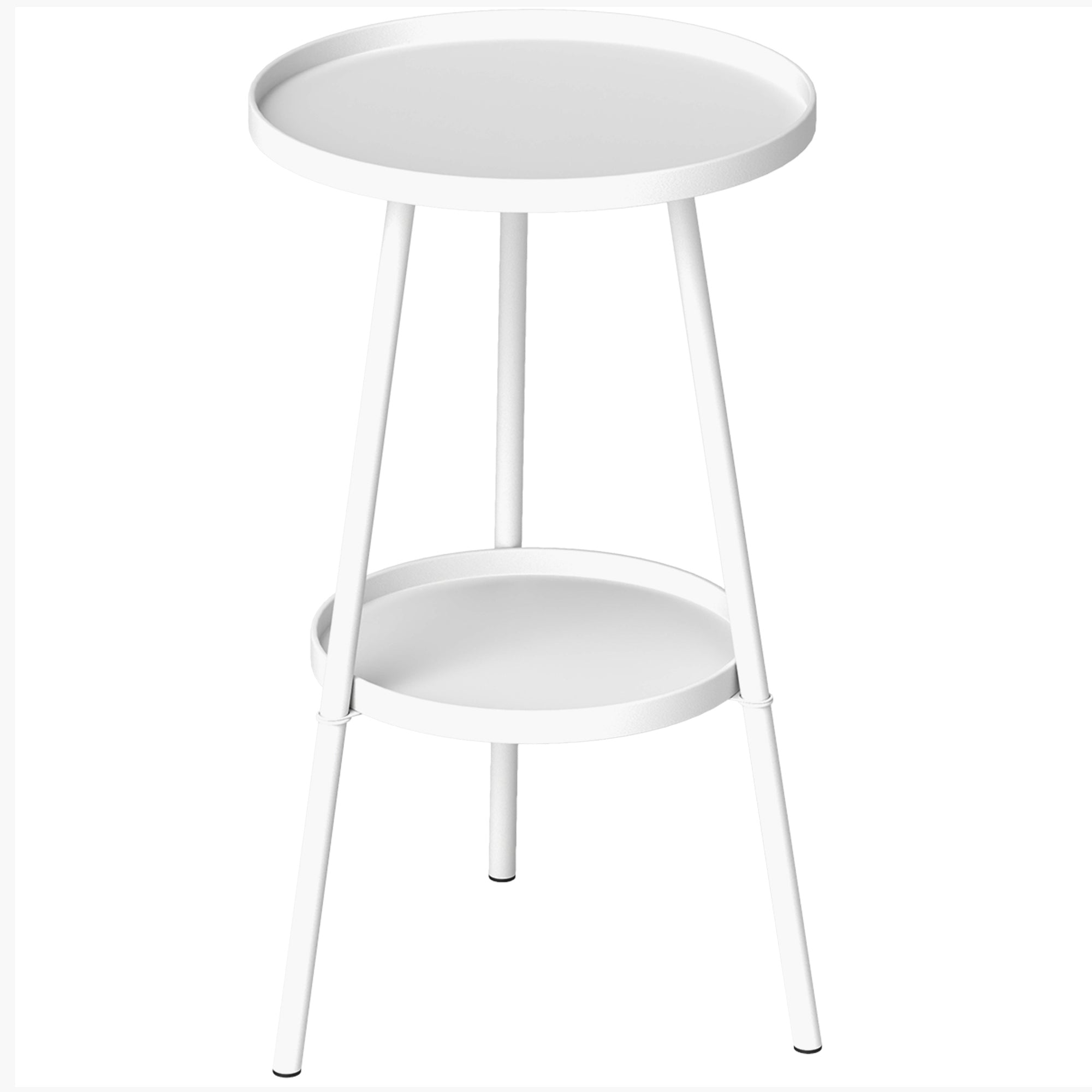 Round 2-Tier Garden Table Outdoor Terrace Table Ø32x51 cm with Bottom Tray and Metal Structure for Indoor and Outdoor Use White