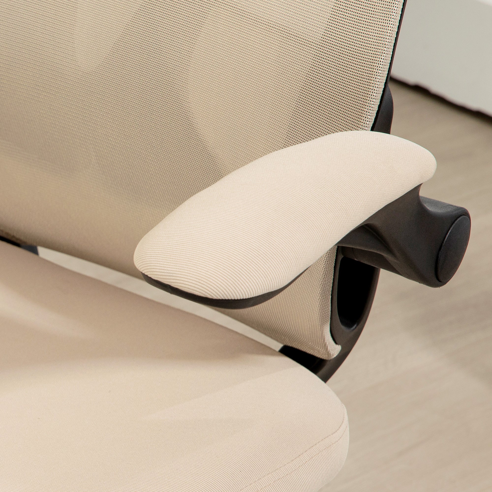 Ergonomic Office Chair with Flip-Up Arms, Swivel Desk Chair with Headrest, Adjustable Height and Rocking Function, Mesh Fabric, for Study, Beige