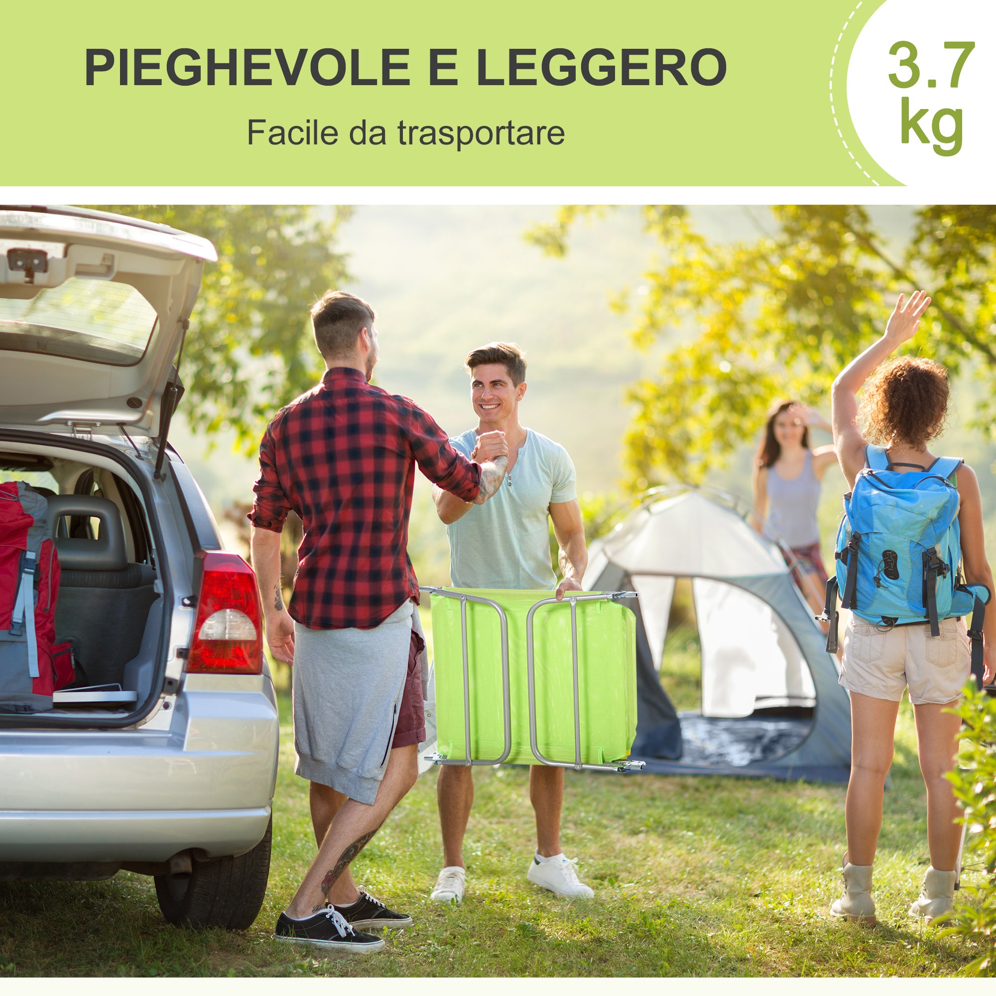 Foldable Sun Lounger with Adjustable Backrest and Cushion, Garden, Beach, and Camping Lounger, Green