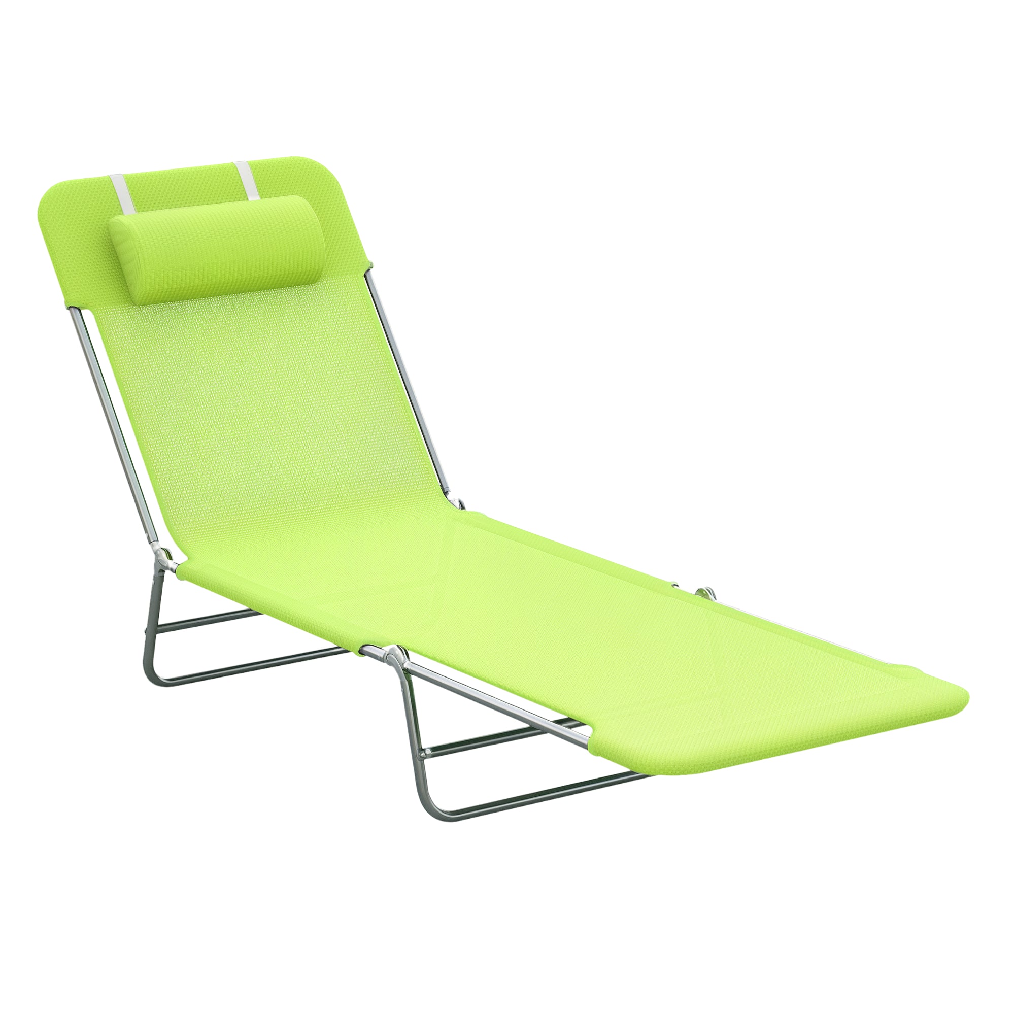 Foldable Sun Lounger with Adjustable Backrest and Cushion, Garden, Beach, and Camping Lounger, Green