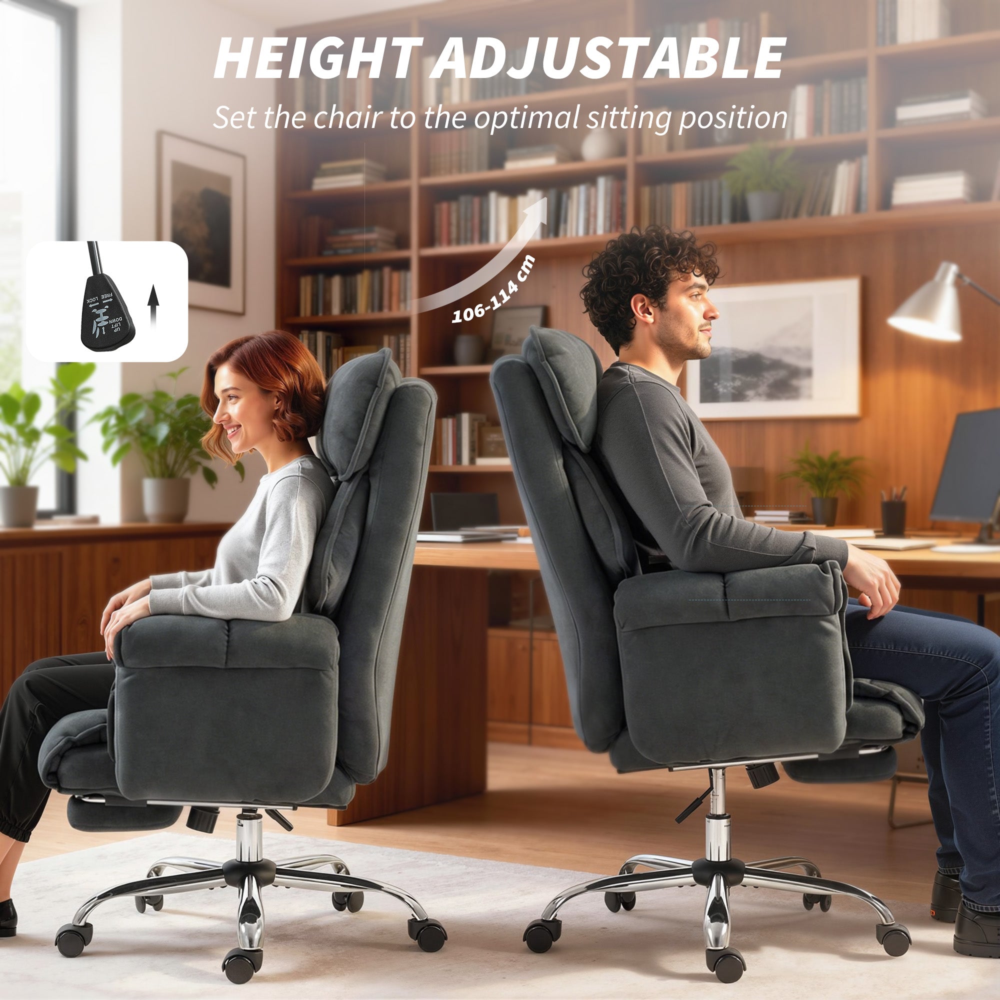 Ergonomic Office Chair with Lumbar Support, Adjustable Footrest & 360° Swivel — Padded Polar Fleece, Dark Gray