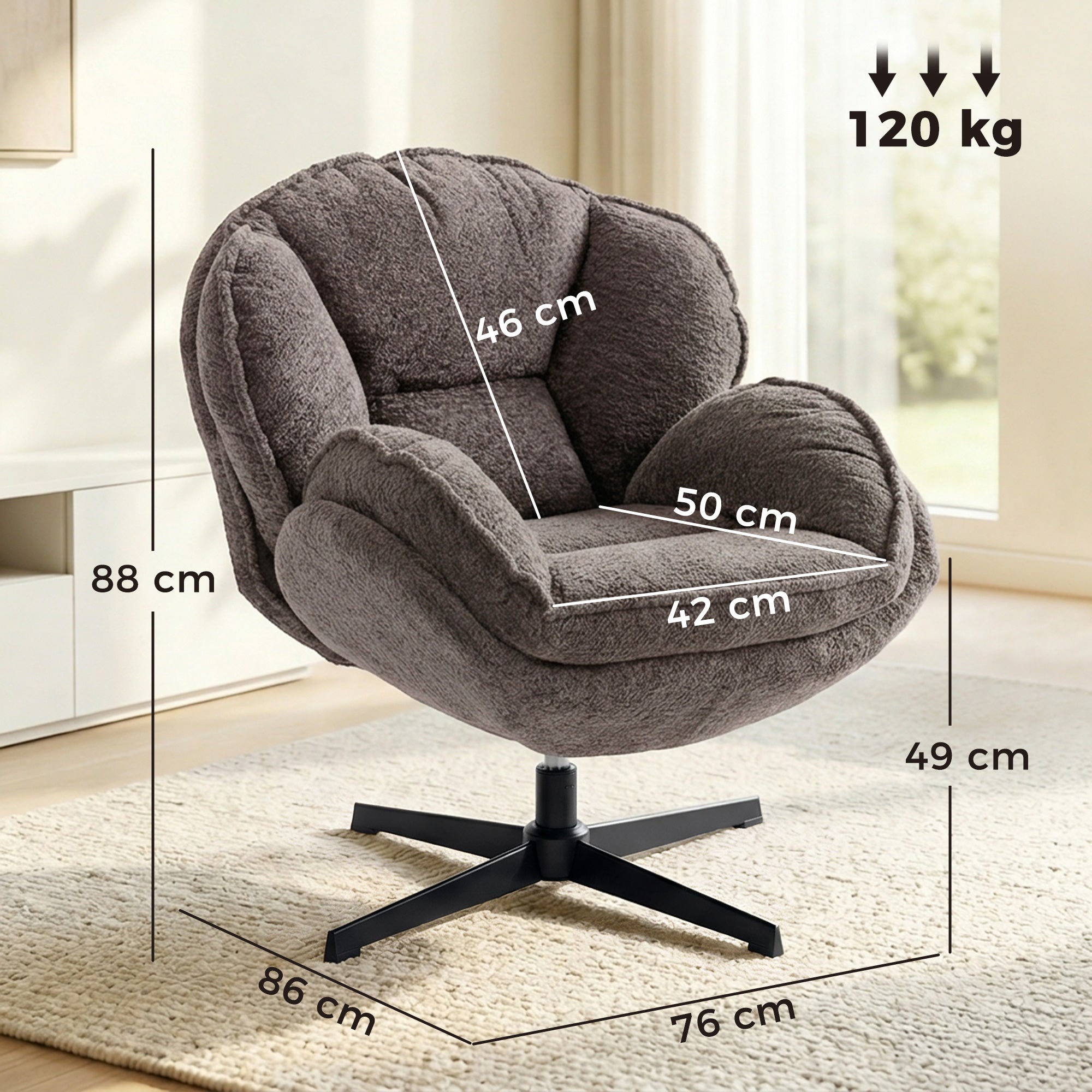 Wingback Swivel Lounge Chair, Padded Velvet-Feel Upholstery, Metal Legs, Comfortable Relax Chair for Living Room & Bedroom, Gray