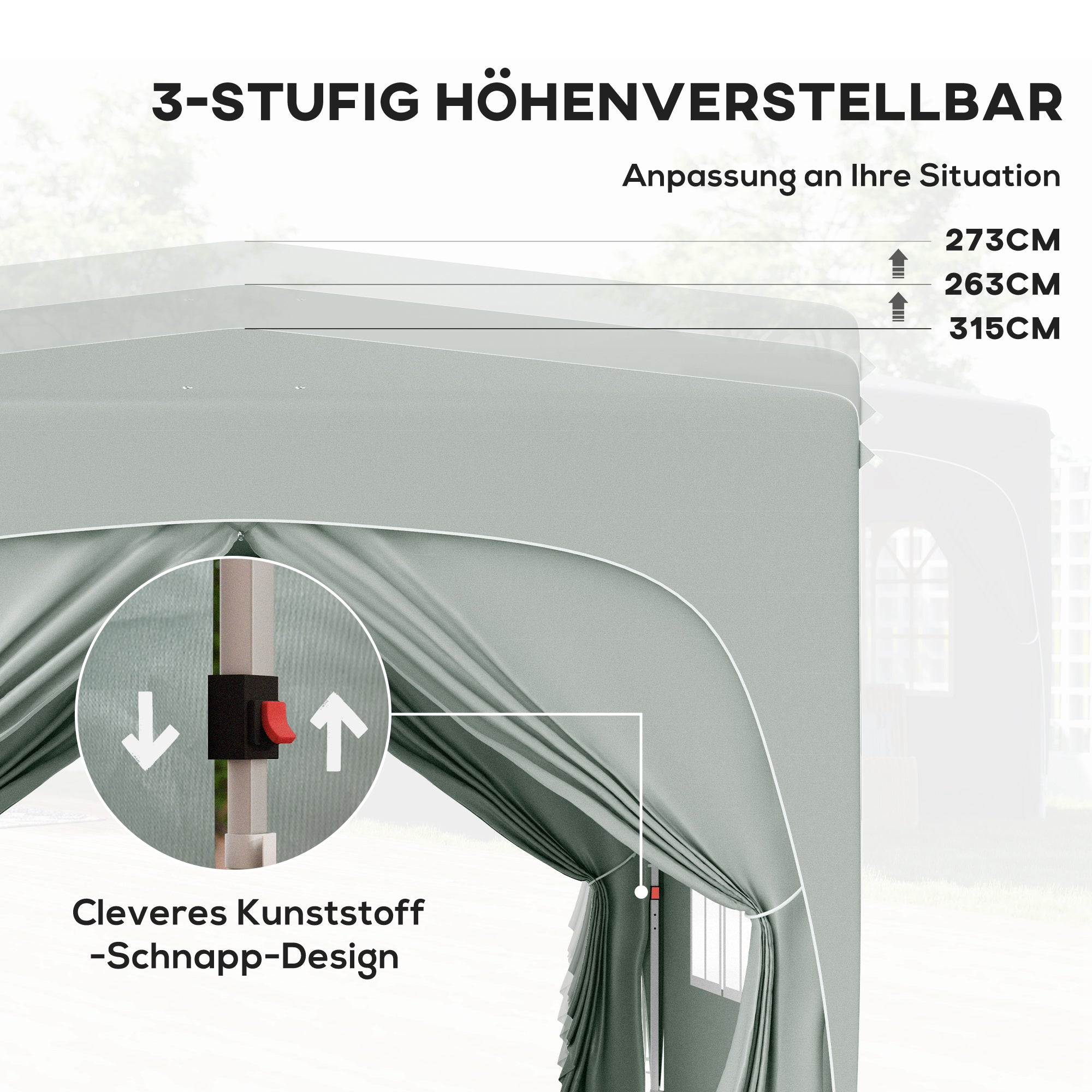 Pavilion 3x3m, Water-Resistant Stable Winter-Proof Pop-Up Folding Pavilion, UV Protection 50+, Foldable Party Tent Garden Gazebo with 4 Side Panels Carry Bag Garden Pavilion for Camping Garden, Light Gray