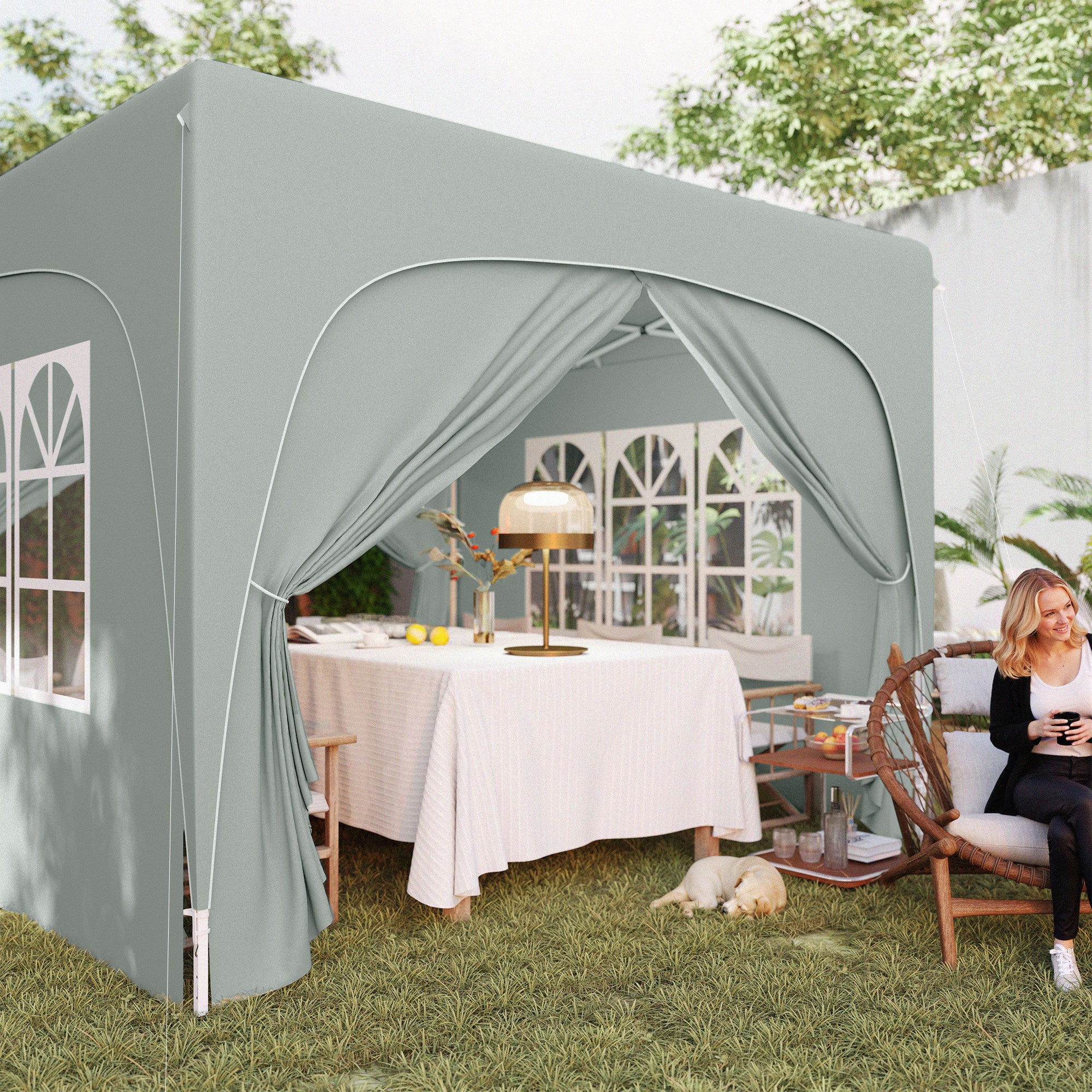 Pavilion 3x3m, Water-Resistant Stable Winter-Proof Pop-Up Folding Pavilion, UV Protection 50+, Foldable Party Tent Garden Gazebo with 4 Side Panels Carry Bag Garden Pavilion for Camping Garden, Light Gray