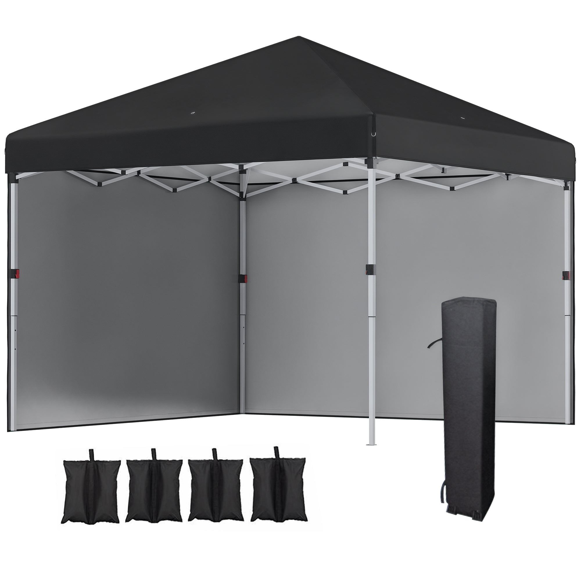 Pop-up folding garden gazebo adjustable in height UV 30+ protection 2 sidewalls - includes carrying bag - for outdoor party, event - 297 x 297 x 288 cm black
