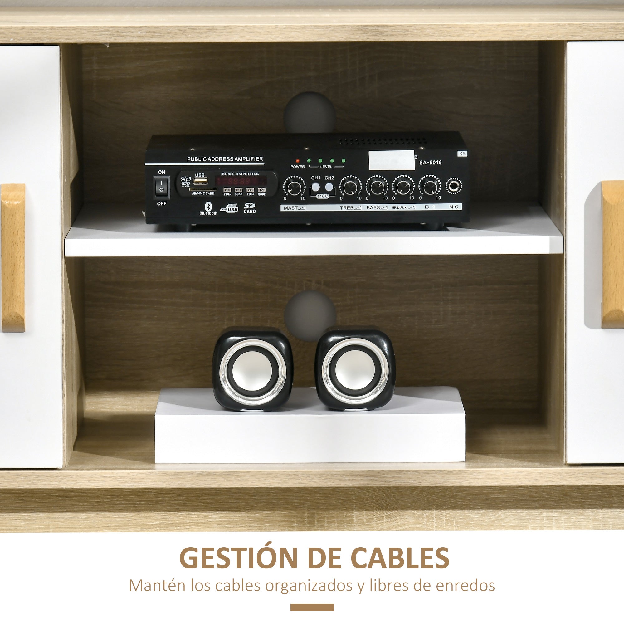 TV Stand for TVs up to 55 Inches Modern TV Stand with 2 Doors 2 Open Shelves and Adjustable Shelf for Bedroom 120x40x55 cm Natural and White