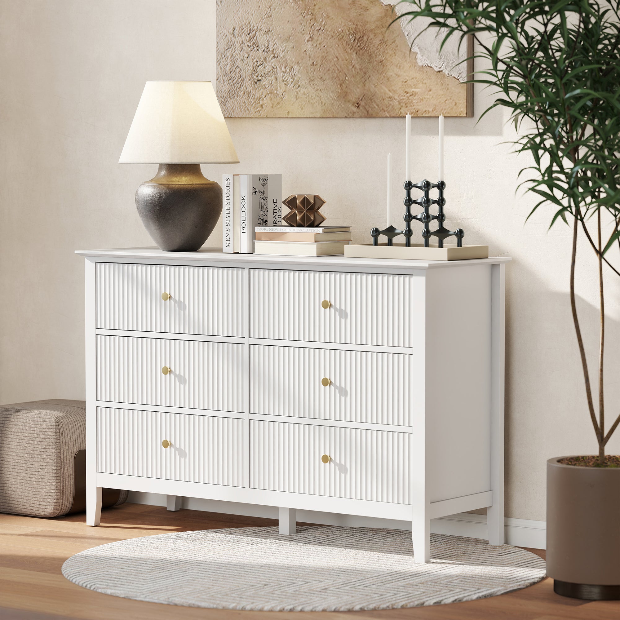 Chest of Drawers with 6 Drawers, Modern Storage Cabinet for Living Room, Bedroom or Hallway, 100 x 40 x 78 cm (39.4 x 15.7 x 30.7 in), White