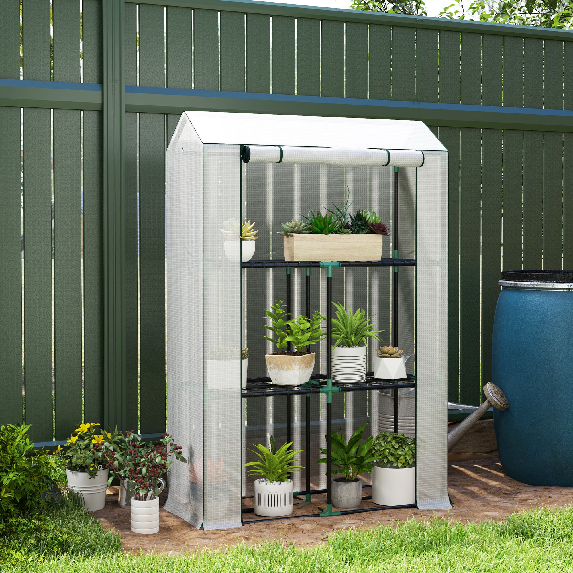 Greenhouse with Shelves Roll-up Door, Winterproof Steel Frame Greenhouse, Greenhouse for Balcony, Garden, Tomato House with UV Protection 100x40x150cm Tomato Greenhouse for Vegetables Flowers Plants White