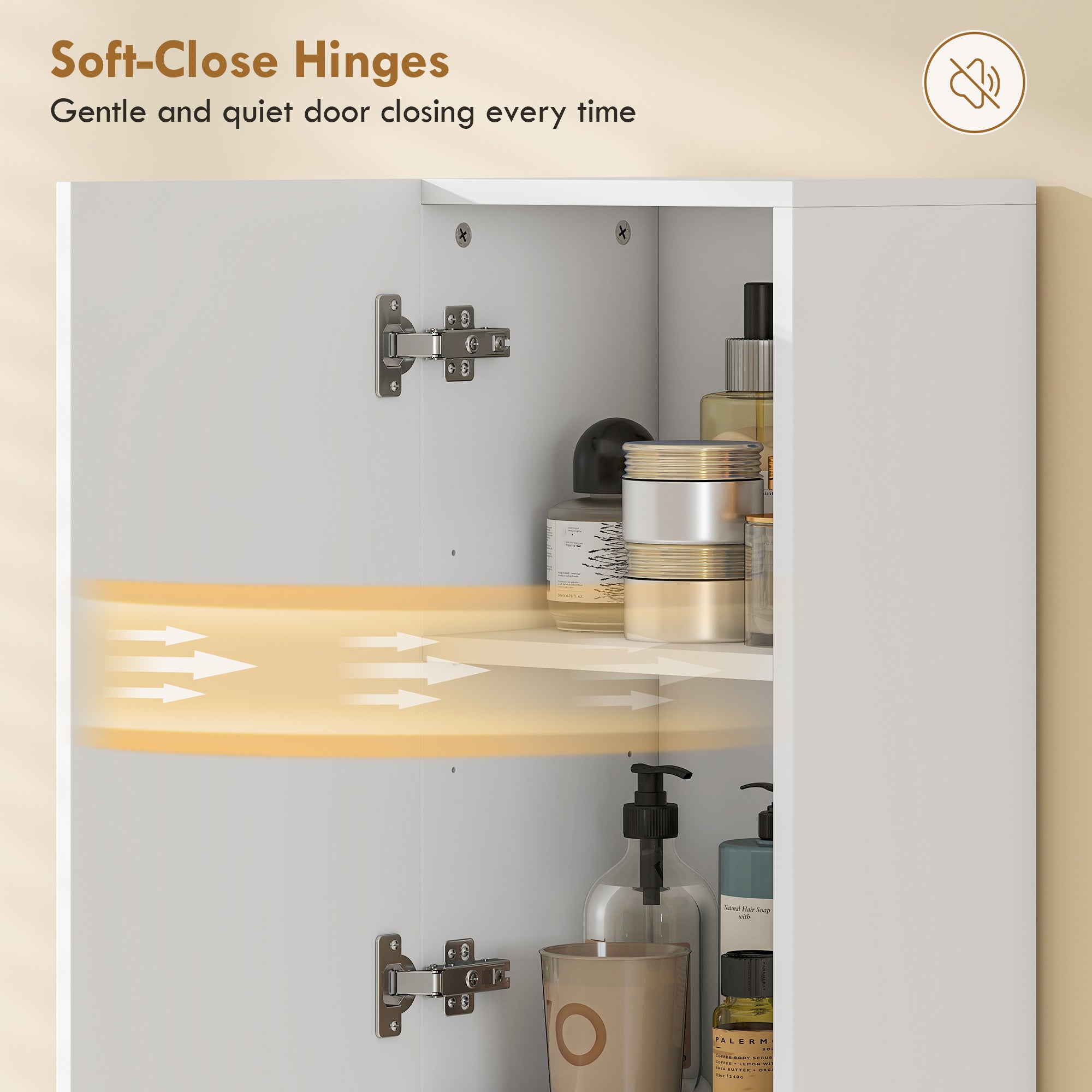 Narrow Tall Bathroom Cabinet — 2 Ribbed Soft-Close Doors, Open Shelf & Adjustable Shelves, 11.8 x 9.4 x 55.1 in, White