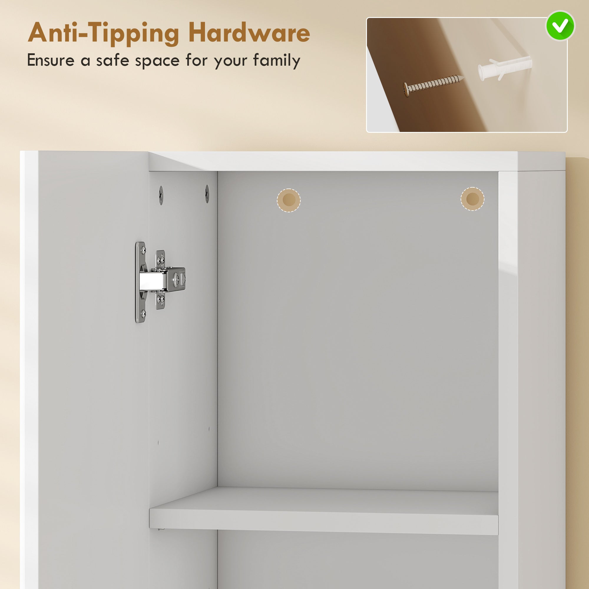 Narrow Tall Bathroom Cabinet — 2 Ribbed Soft-Close Doors, Open Shelf & Adjustable Shelves, 11.8 x 9.4 x 55.1 in, White