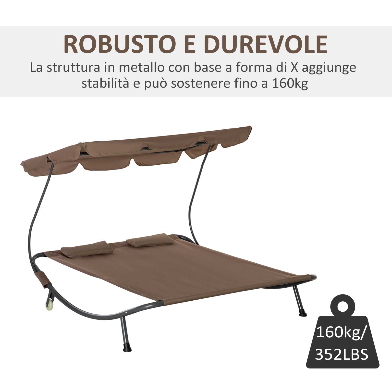 Double Sun Lounger with Adjustable Parasol for Outdoor and Garden 200x175x134cm Brown