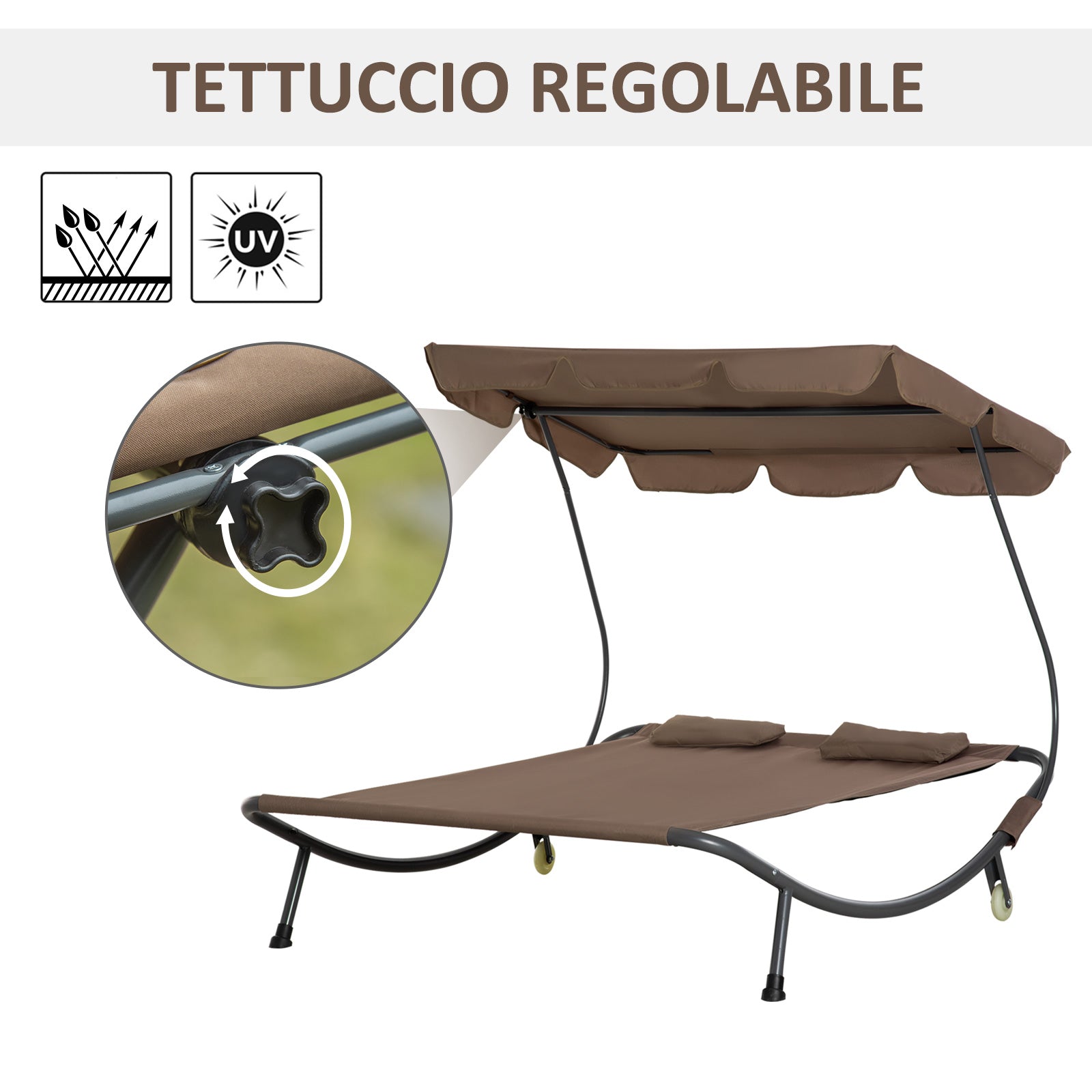 Double Sun Lounger with Adjustable Parasol for Outdoor and Garden 200x175x134cm Brown