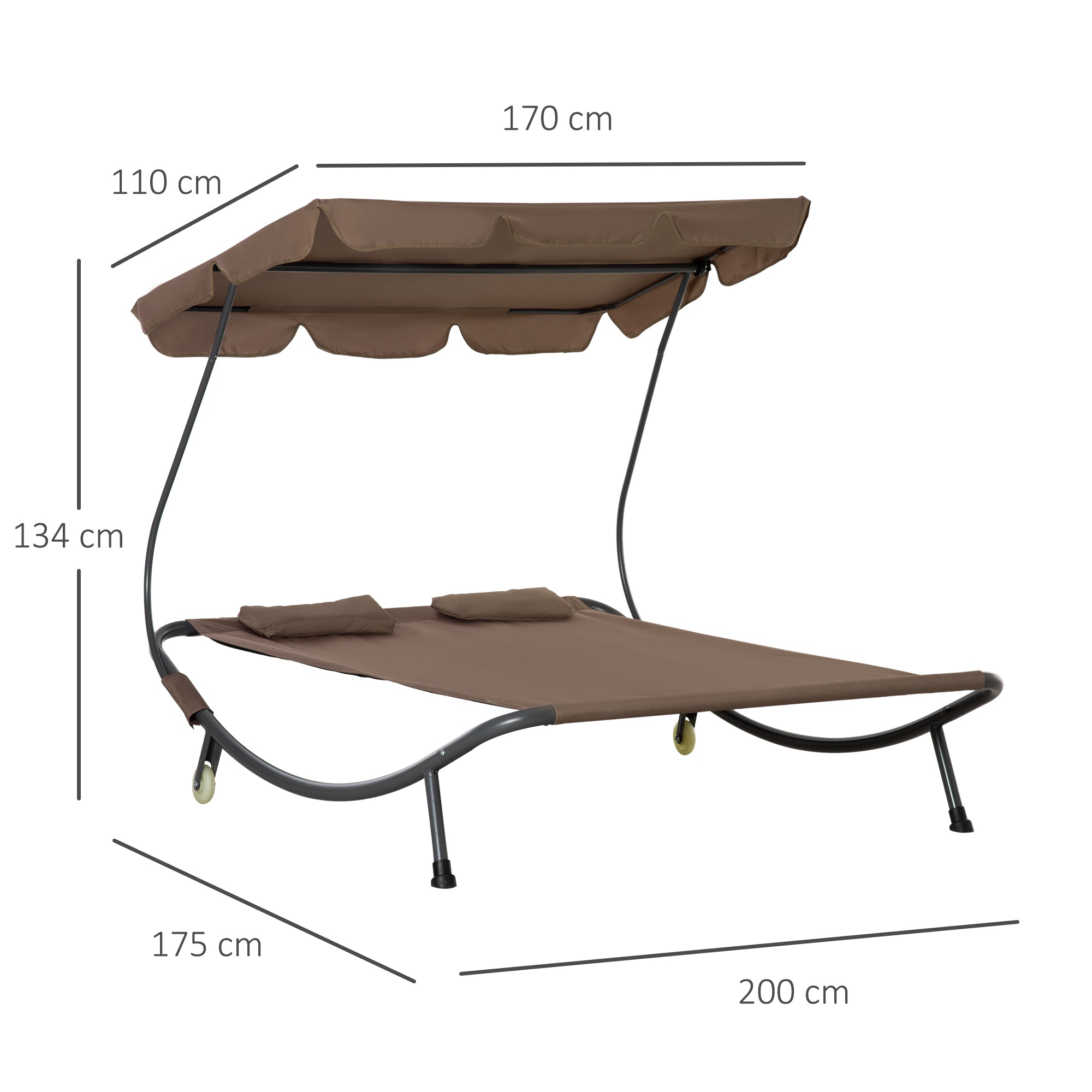 Double Sun Lounger with Adjustable Parasol for Outdoor and Garden 200x175x134cm Brown