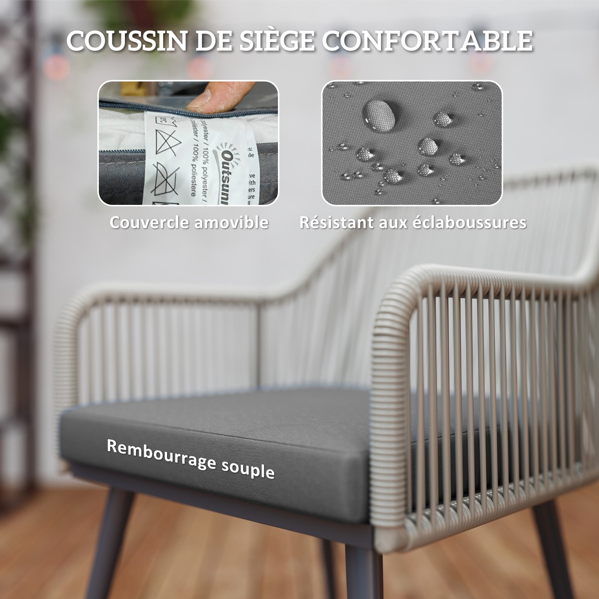 4-Seater outdoor garden set in brown rattan resin, outdoor table and chairs with cushions and round glass table, for terrace, patio, balcony, brown