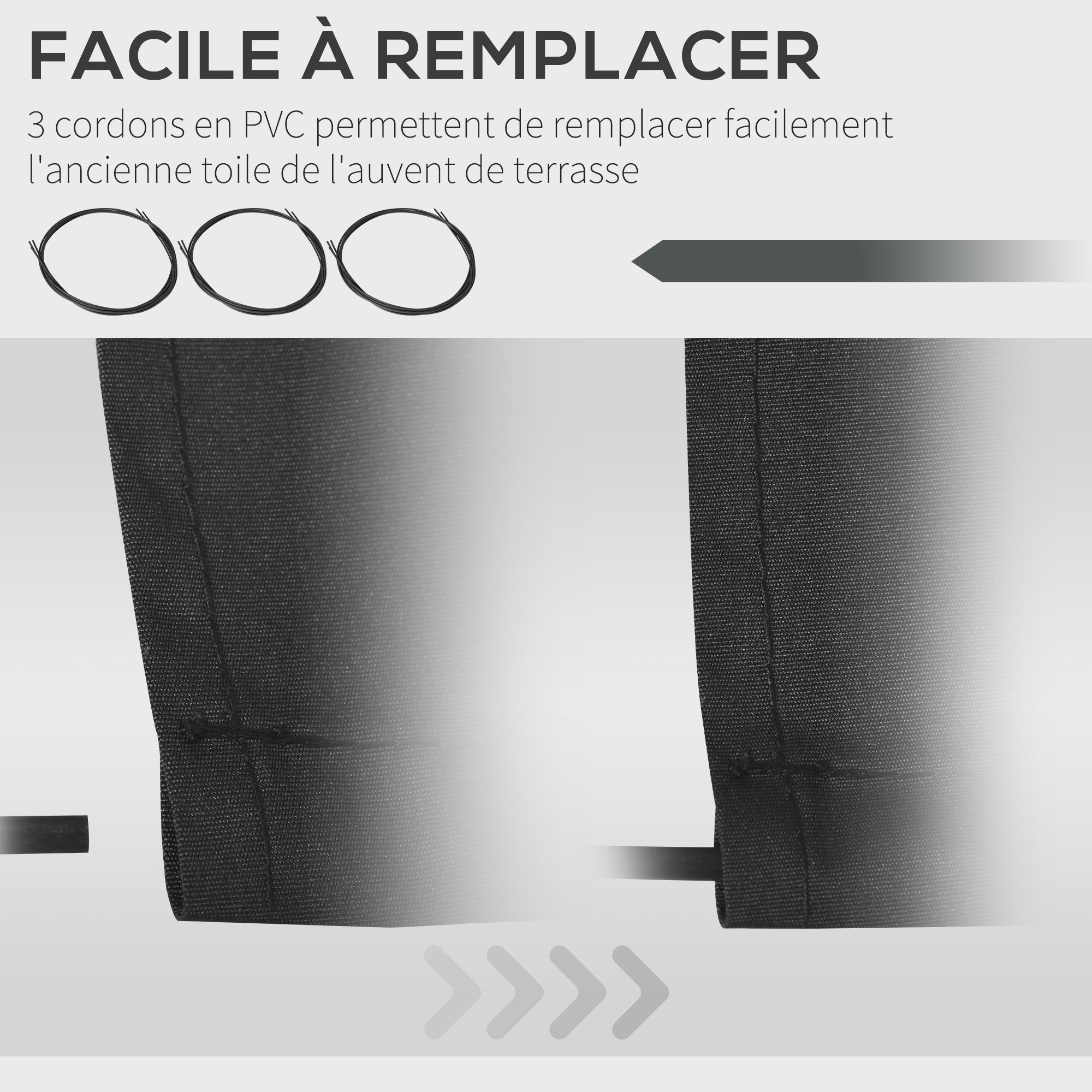 Replacement Canvas for Awning - Soft Waves Valance - High Density Polyester 280 g/m² Anti-UV 2.82L x 2.4W meters Grey