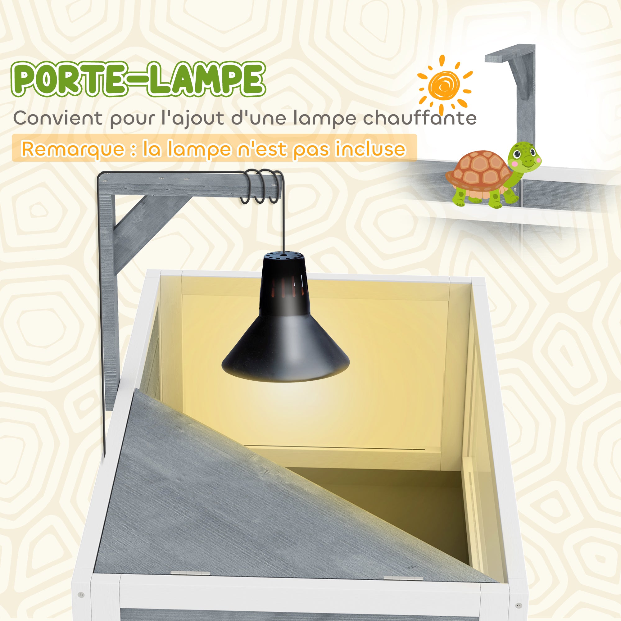 2-Zone Raised Tortoise Enclosure with Opening Top, Lamp Mount & Panoramic View – 84.5 x 47.5 x 90 cm (Gray)