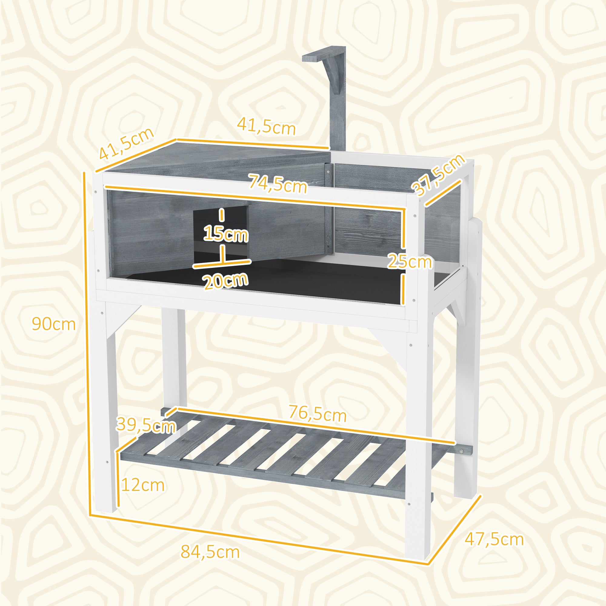2-Zone Raised Tortoise Enclosure with Opening Top, Lamp Mount & Panoramic View – 84.5 x 47.5 x 90 cm (Gray)
