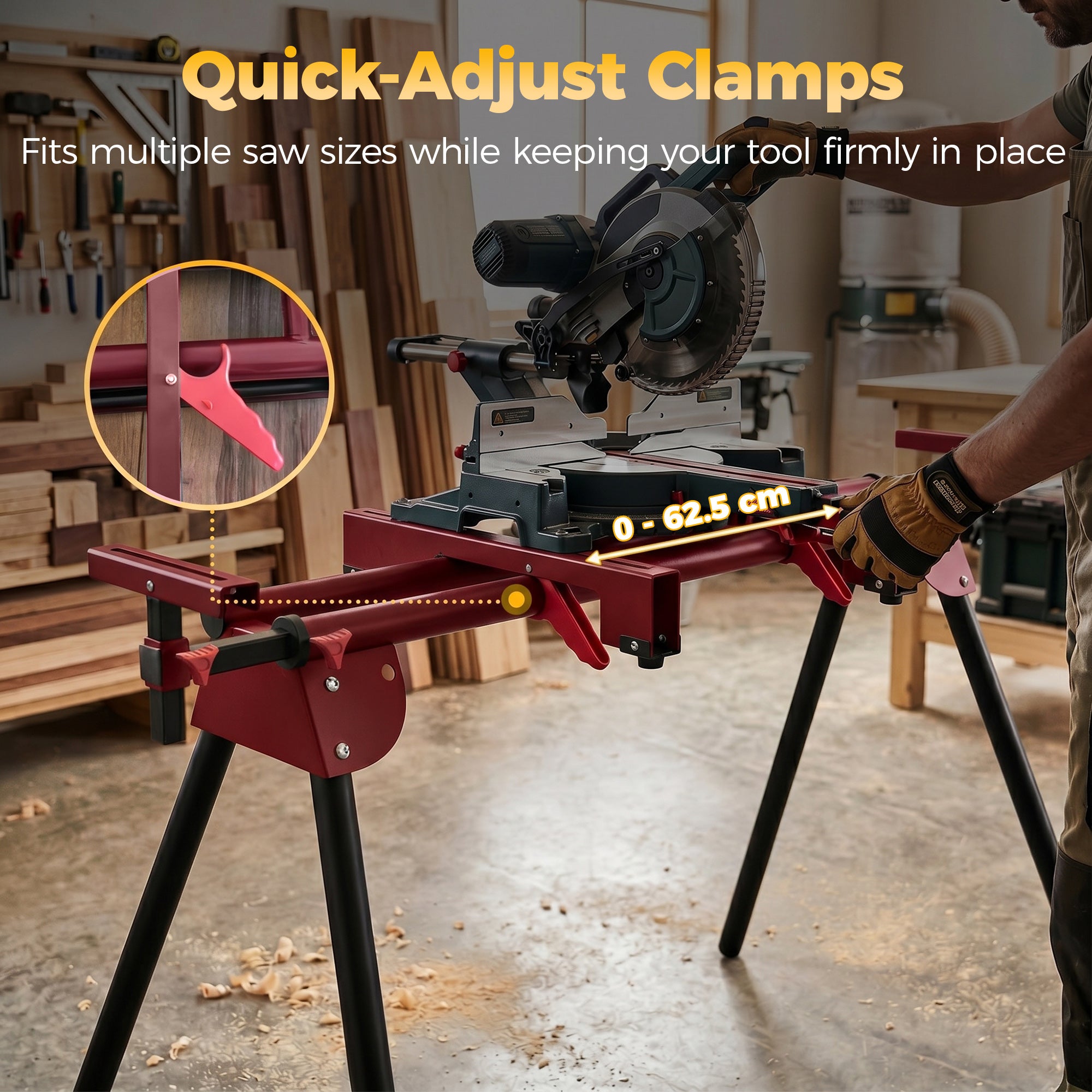 2-Pack Folding Adjustable Saw Horse – Metal Work Stand with Extendable Roller Supports, Height Adjustable, Supports up to 331 lb, Red