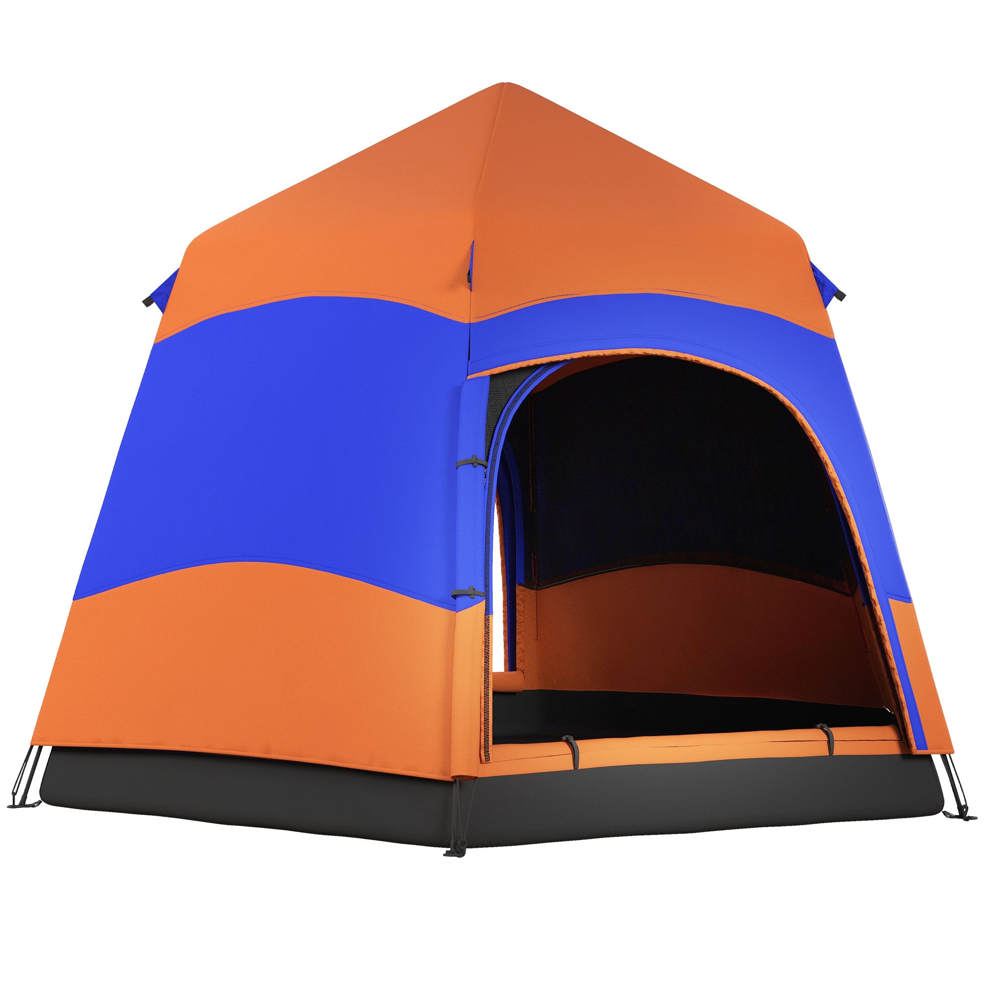 Double-Layer Instant Pop-Up Tent with Rainfly, Outdoor Family Tent for 4 People Waterproof Hexagonal 4-Season Dome Tent with Groundsheet 2 Doors Mosquito Net Carry Bag Orange