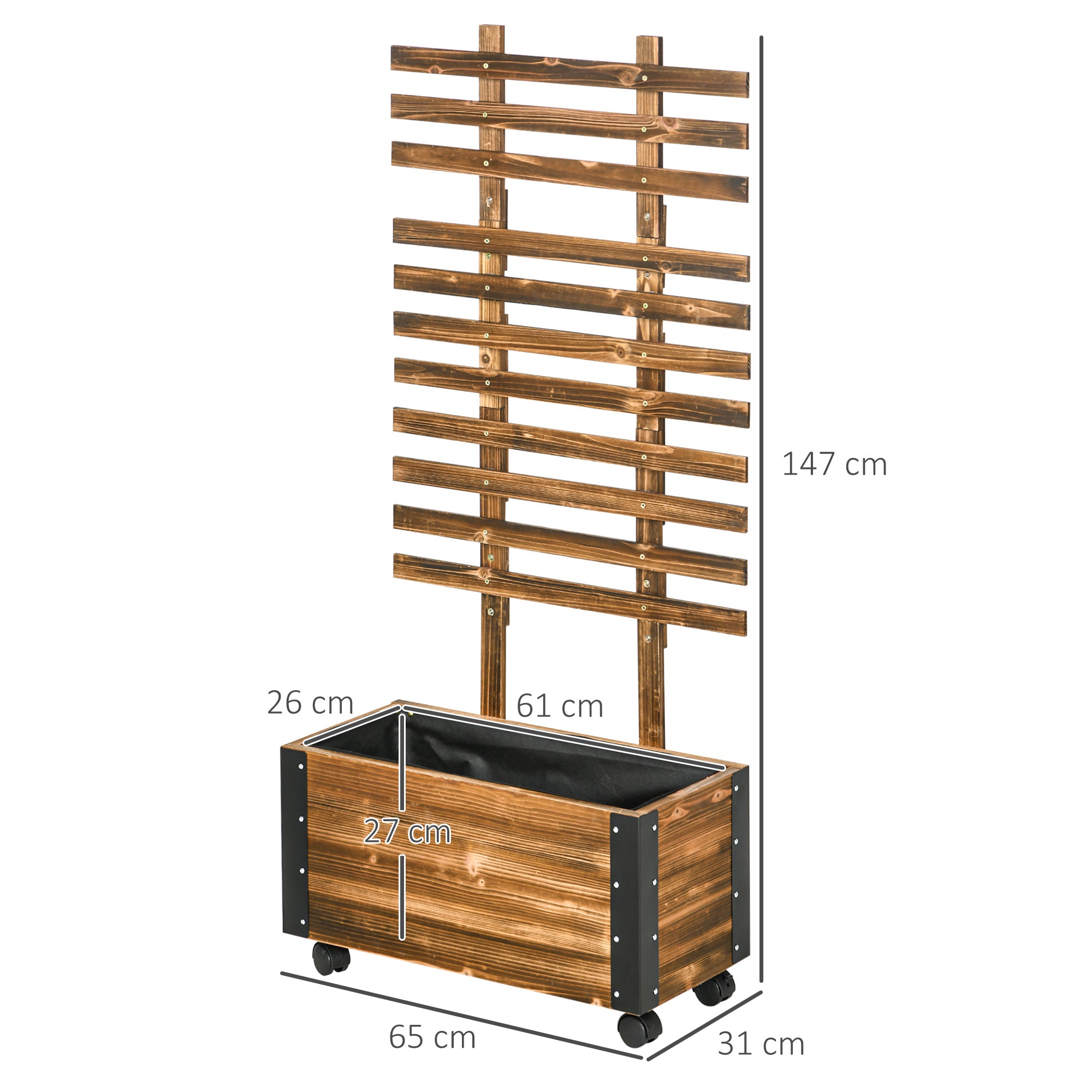 Raised Garden Bed Plant Box with Trellis, Trellis Planter Flower Box Wood, Vegetable Bed with Wheels, Trellis, Garden Trellis 65x31x147cm for Garden, for Climbing Plants, Flowers, Charcoal