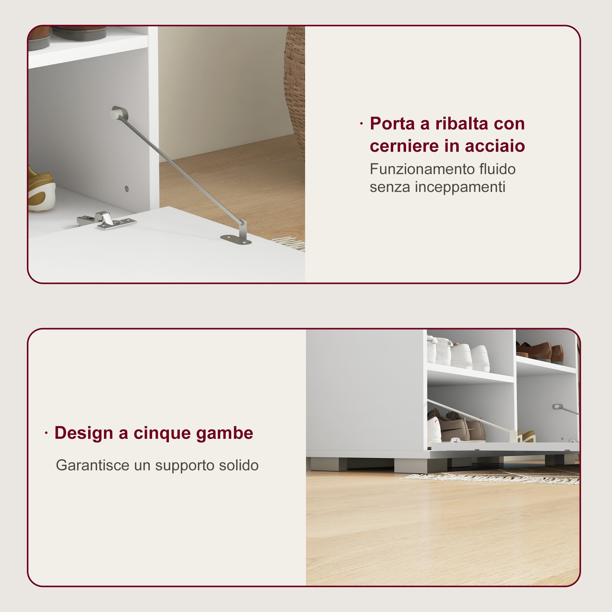 4 in 1 Furniture Set for Entryway with Coat Rack, Mirror, Bench with Cushions, and Shoe Cabinet for 8 Pairs of Shoes, White