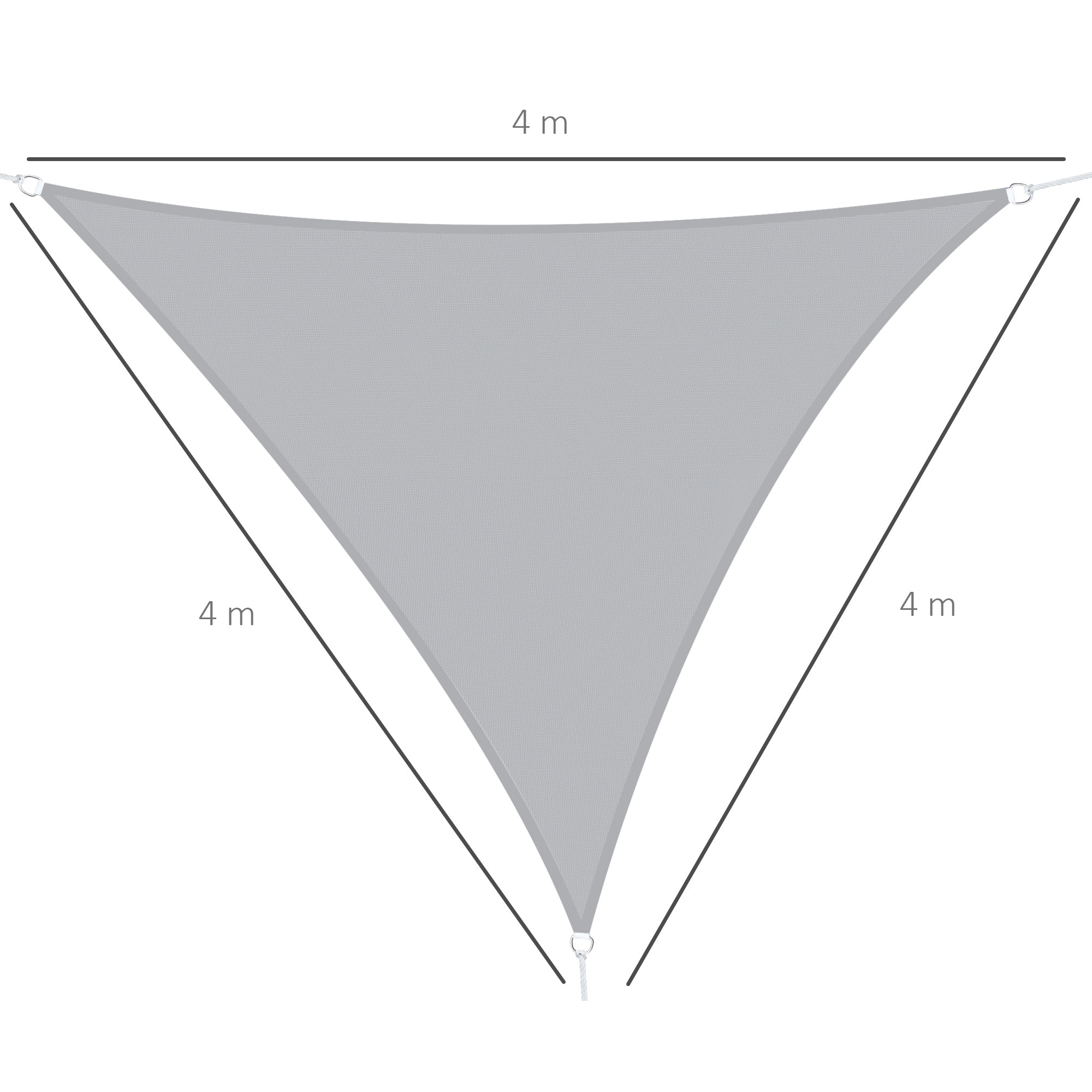 Large Size Triangular Shade Sail 4 x 4 x 4 m Waterproof High-Density 160 g/m² Polyester Gray