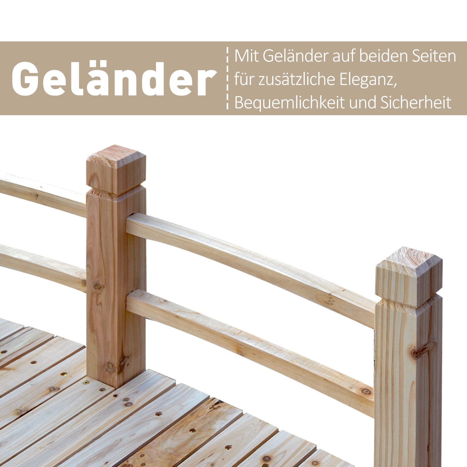 Garden Bridge Wooden Bridge Footbridge Pond Bridge Decorative Bridge with Railing up to 180 kg Pine Wood Natural 152.5 x 67 x 48 cm