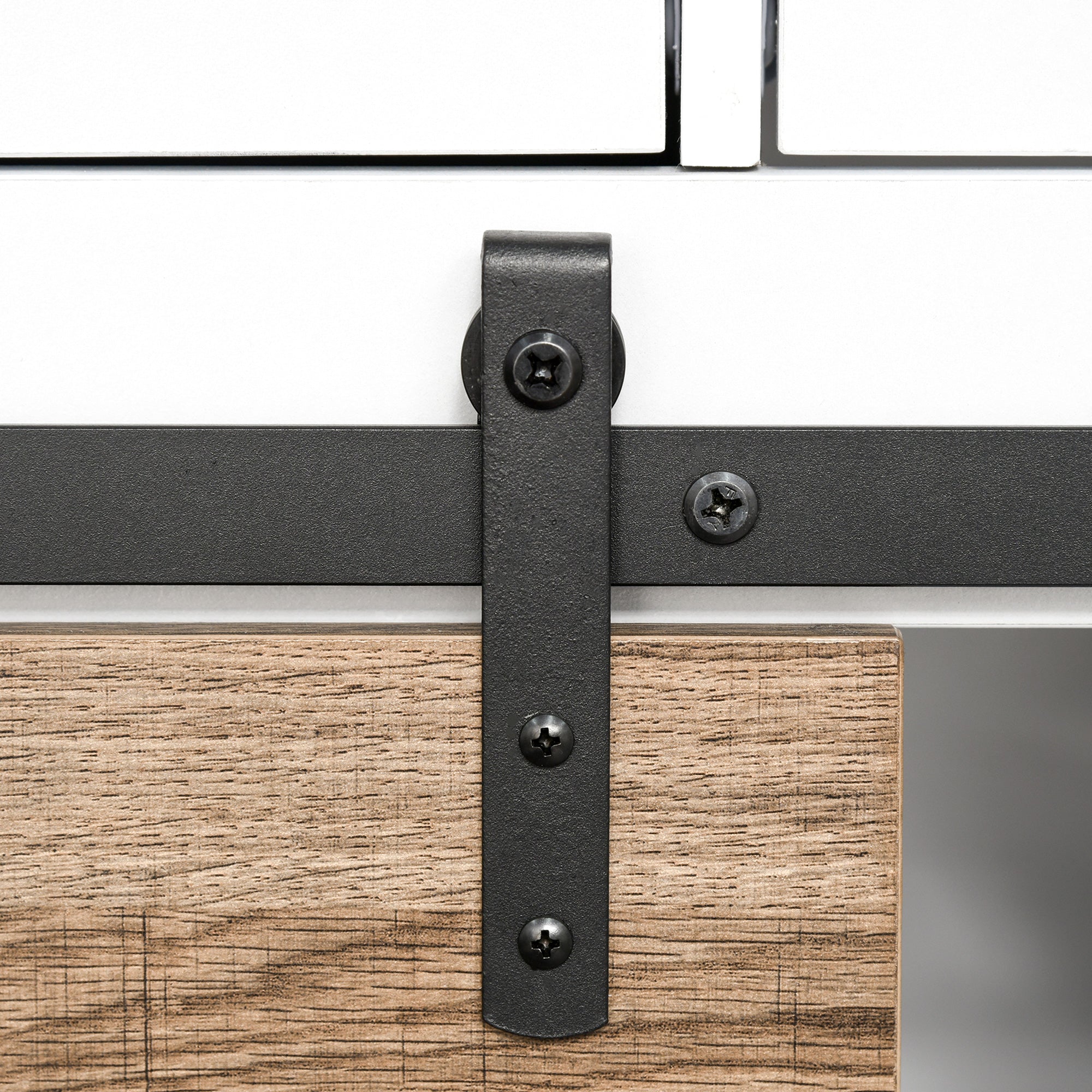 Kitchen Storage Cabinet Wine Rack Buffet Sideboard with Sliding Barn Door and 2 Drawers Rustic Style for Living Room Dining Room 80x39x86 cm White and Natural