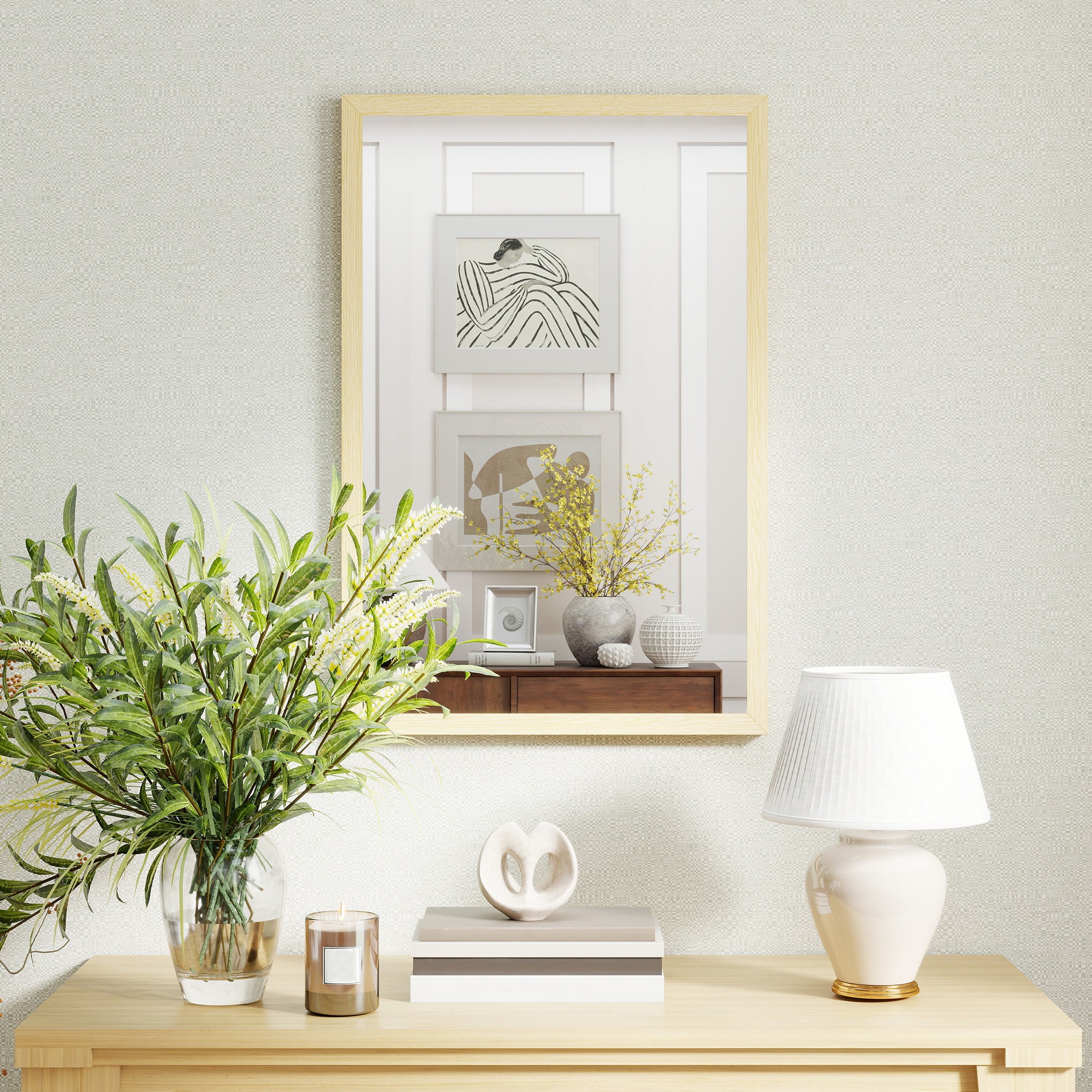 Rectangular Wall Mirror 23.6 x 15.7 in, Natural Wood Frame — Ideal for Bathroom, Living Room or Bedroom