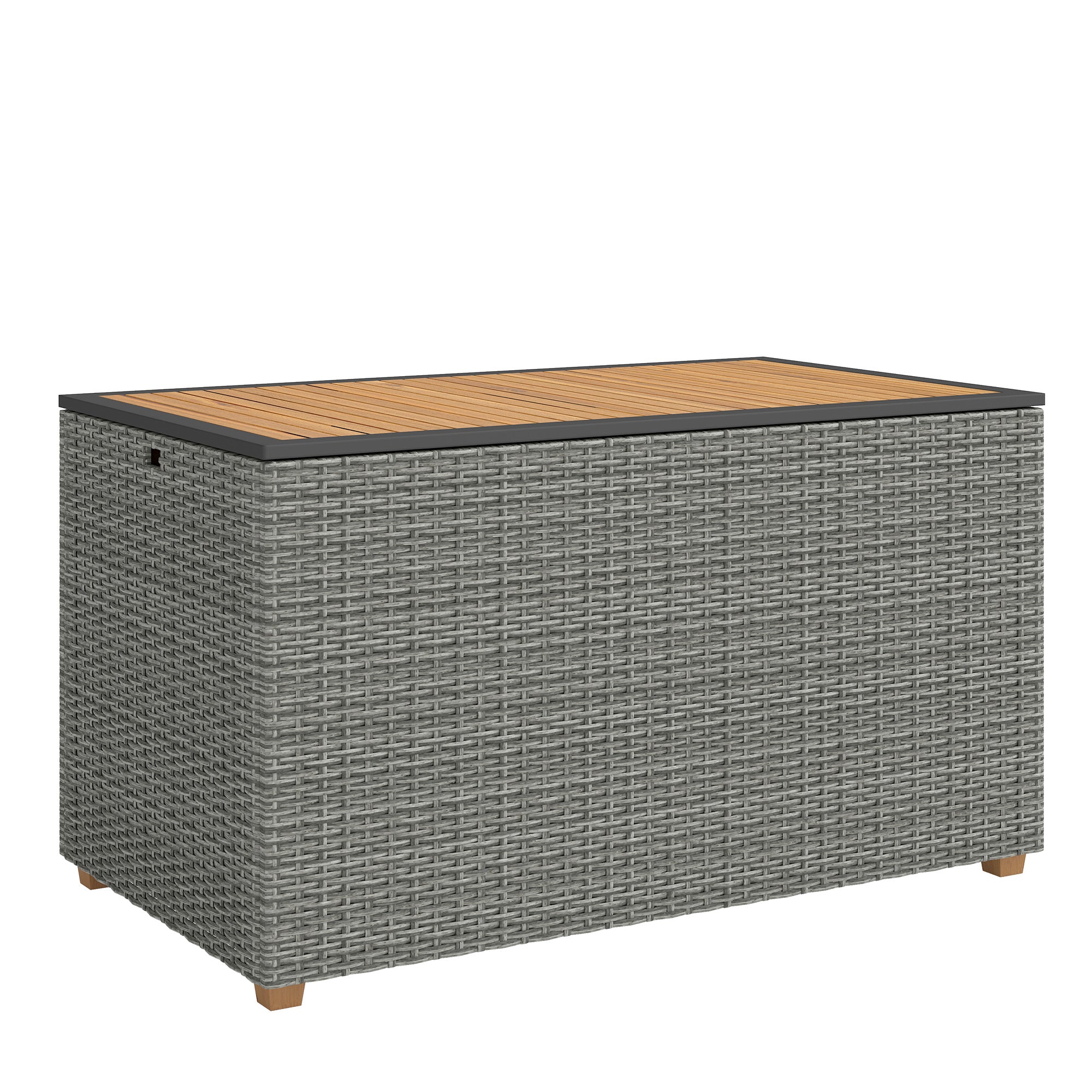 2-in-1 Outdoor Rattan Storage Box 450 L — Waterproof Cushion Box with FSC Acacia Wood Lid, Gas Strut, Lined Interior, UV & Weather Resistant, Dark Gray