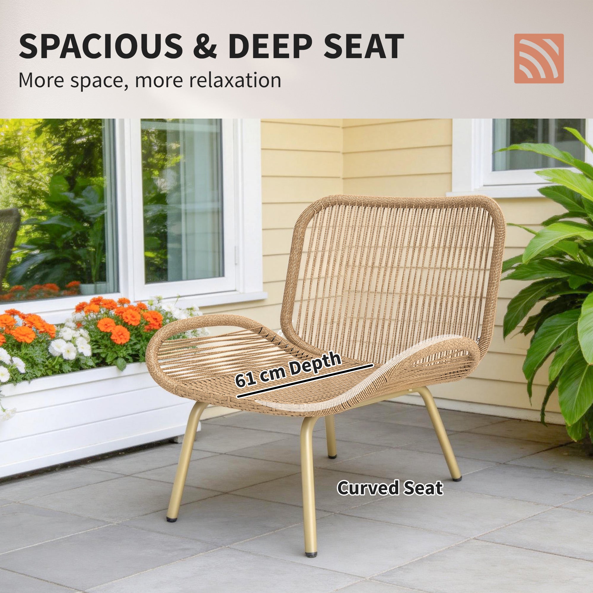 4-Piece Polyrattan Garden Furniture Set – Two-Seater Sofa, 2 Armless Chairs & Oval Table, Deep Seats with Thick Cushions, Plastic Tabletop, Balcony/Patio Seating for 4 — Beige