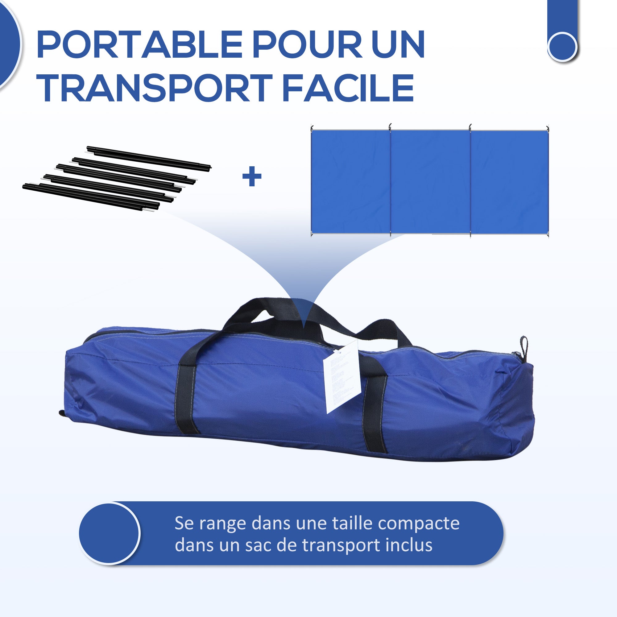 Camping Windbreak, Portable Folding Beach Windscreen with Carry Bag, Camping Windshield with Fixing Straps and Steel Poles, 450 x 150 cm, Blue