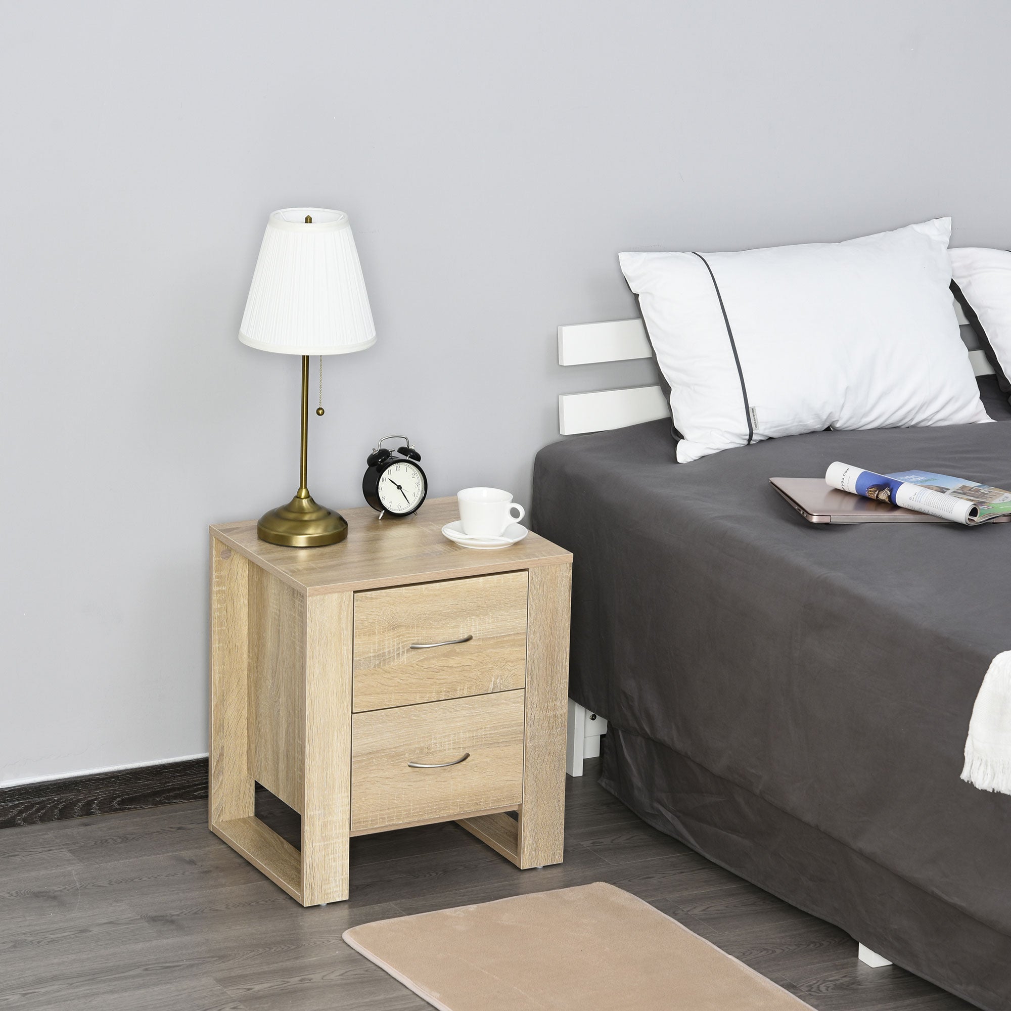 Nightstand Bedside Table with Drawers and Modern Style Side Table for Bedroom Living Room 48x39x54 cm Natural