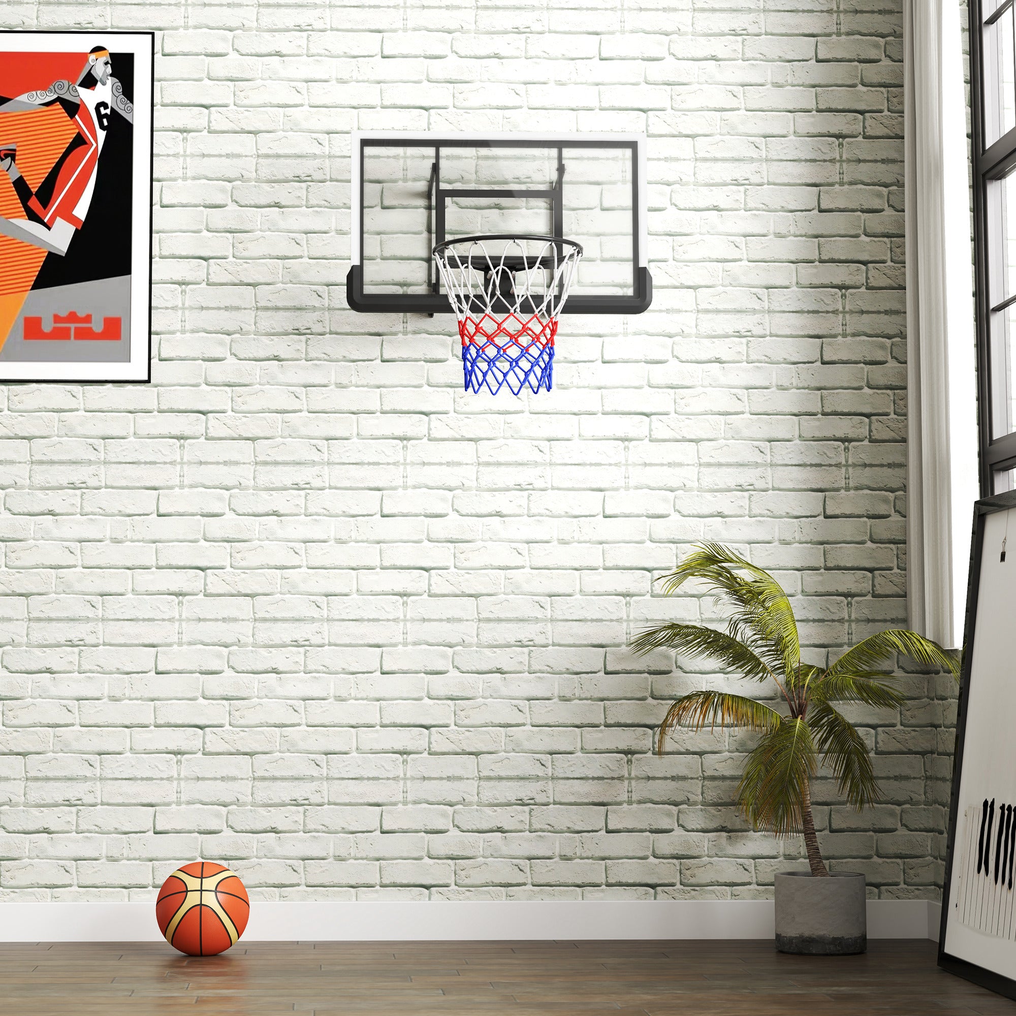 SPORTNOW Basketball Hoop with Backboard, Indoor & Outdoor, Basketball Board with Ø45 cm Steel Hoop and Net, Wall Mounted, Basketball Board for Kids Teenagers Adults, Black