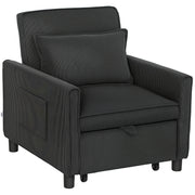 3 in 1 Sofa Bed with Side Pockets and Reclining Backrest, Modern Convertible Sofa to Reclining Sofa or Single Bed in Velvet-like Fabric, 74x84x81 cm, Dark Grey