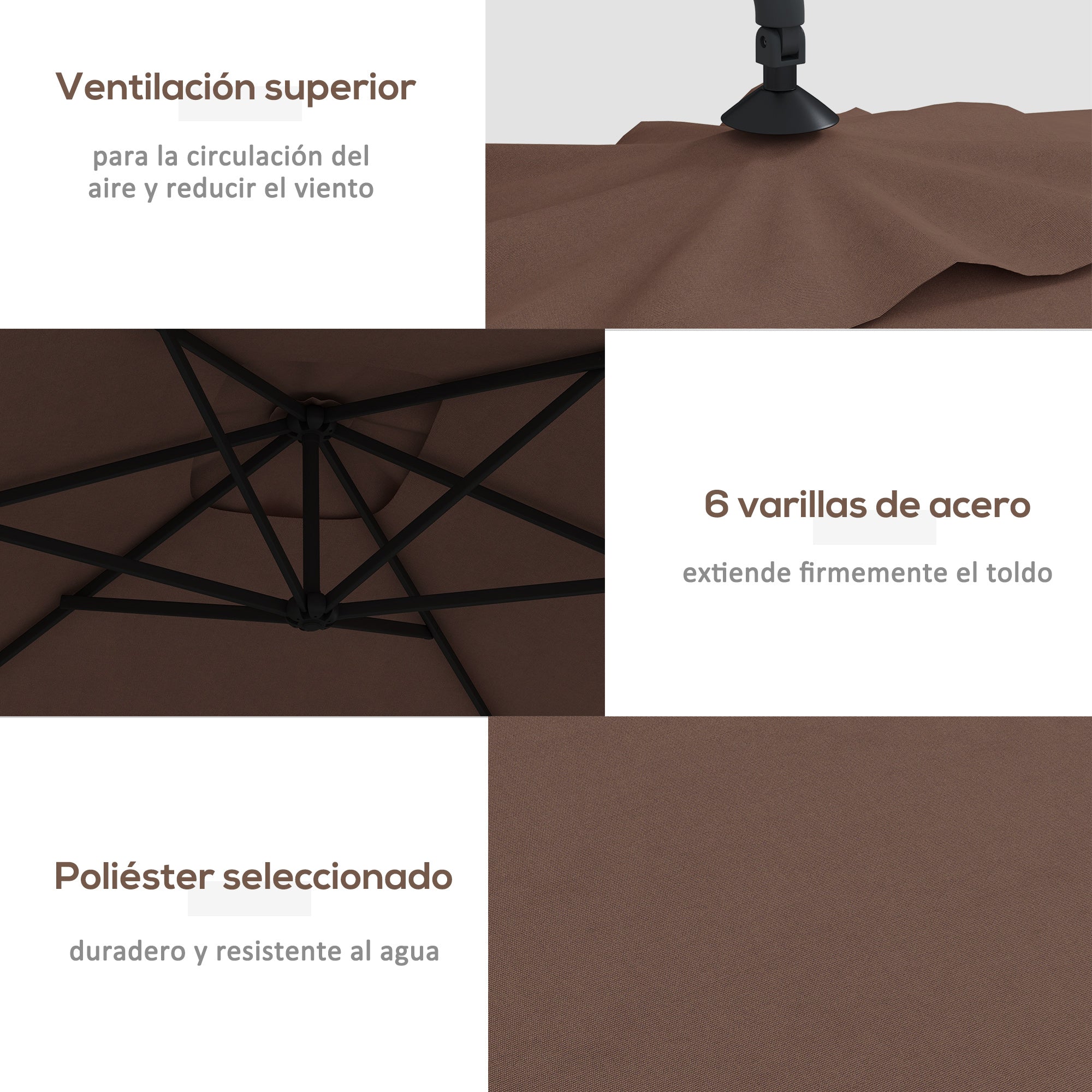 Offset Umbrella 294x193 cm Garden Umbrella with Cross Base and Crank Waterproof UV Protection Umbrella for Terrace Patio Brown