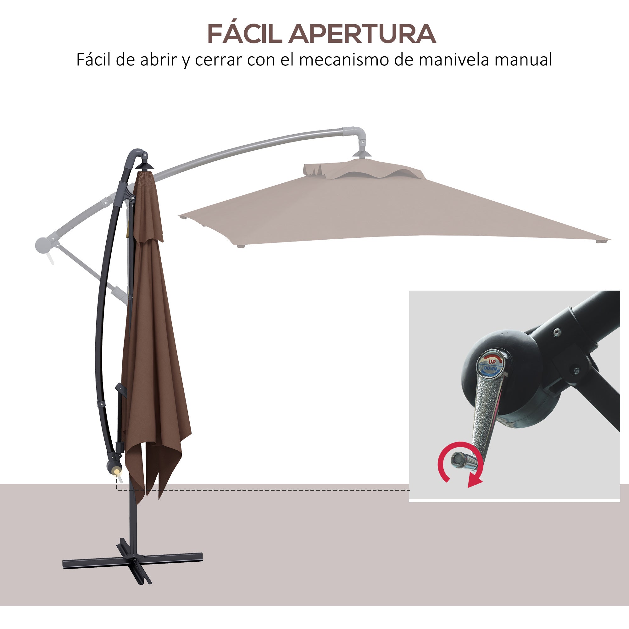 Offset Umbrella 294x193 cm Garden Umbrella with Cross Base and Crank Waterproof UV Protection Umbrella for Terrace Patio Brown