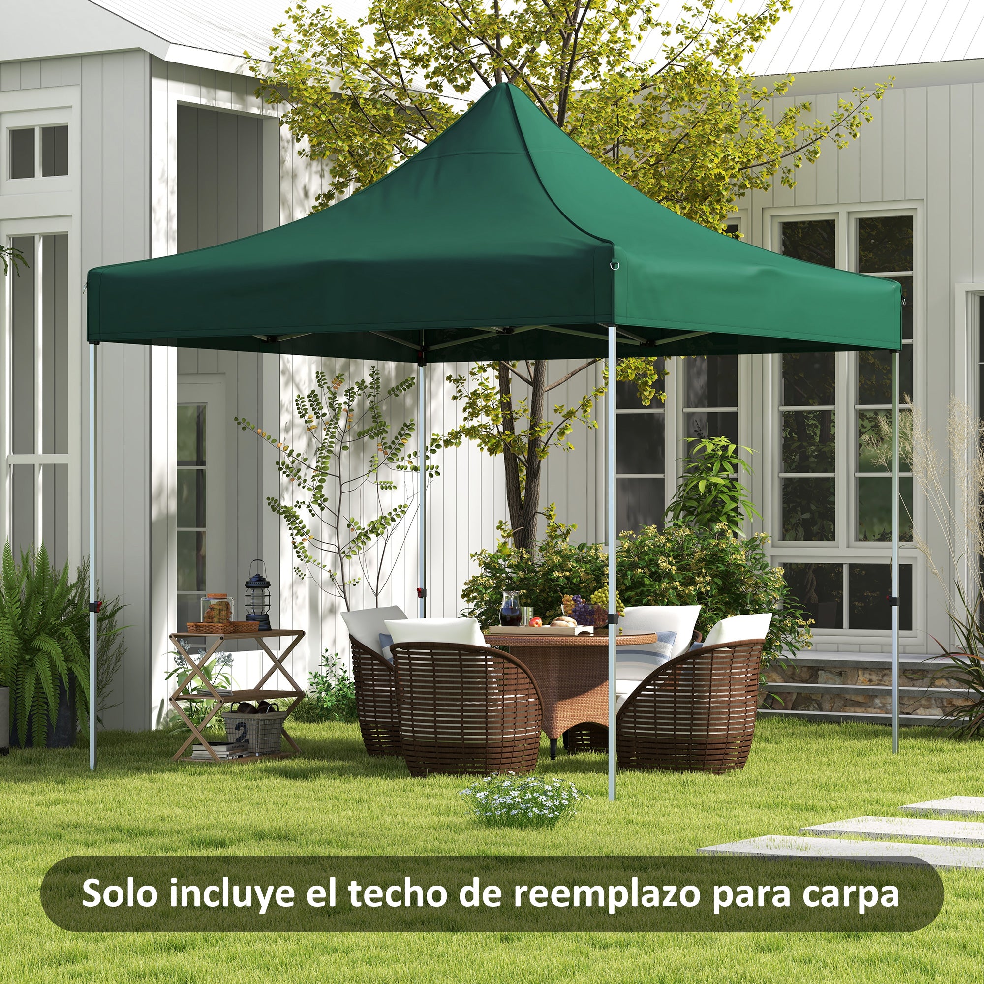 Gazebo Roof for Celebrations 3x3 m Replacement Canopy for Folding Gazebo made of Dark Green Oxford Fabric with Pointed Waterproof and Anti-UV Roof