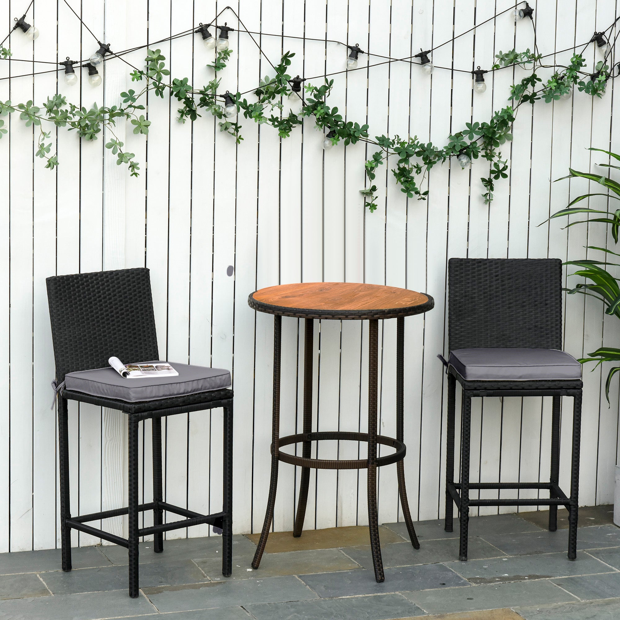 Set of 2 Garden Chair Cushions Outdoor Seat Cushions Removable Covers 5 cm Padding Polyester Fabric 45L x 45W cm Dark Grey