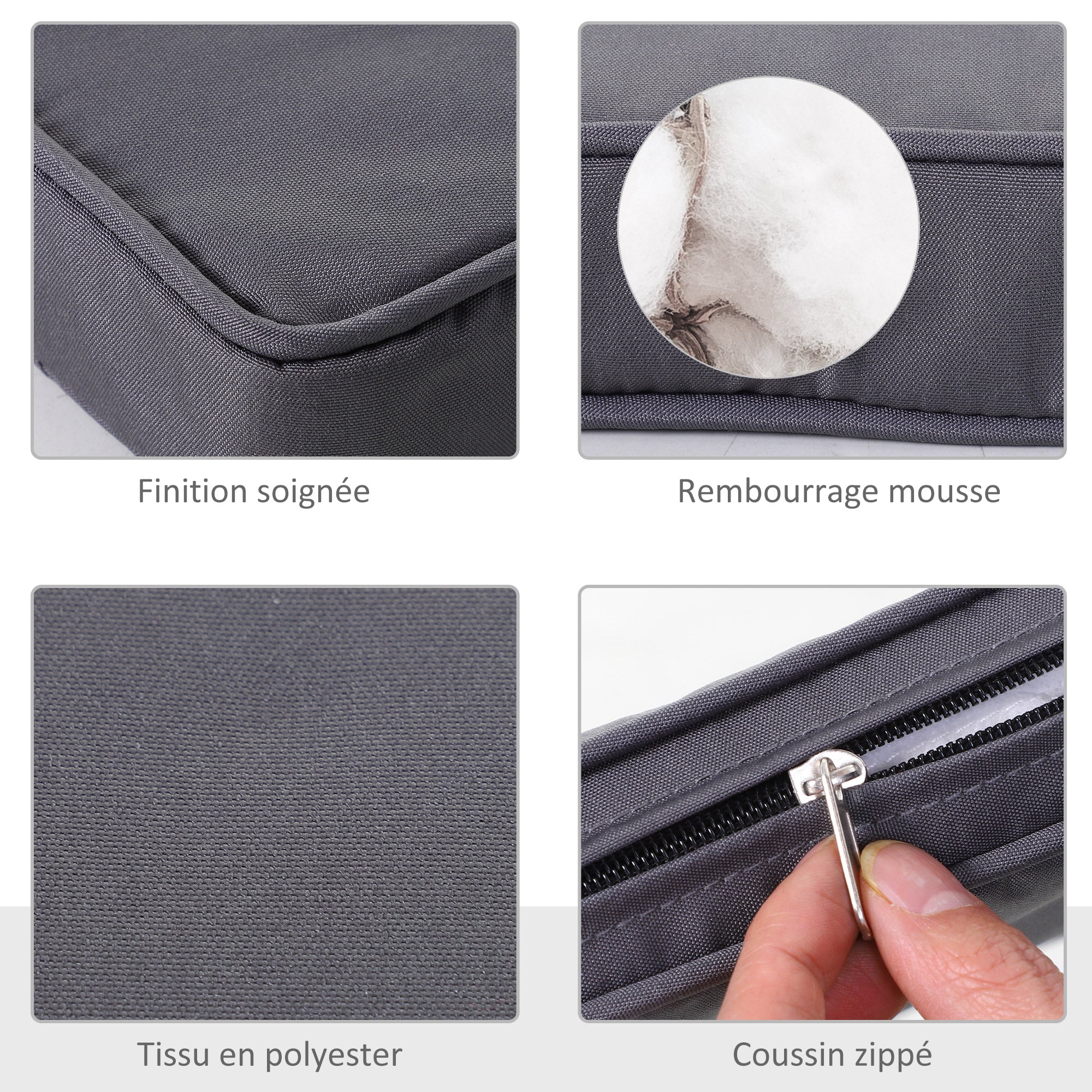 Set of 2 Garden Chair Cushions Outdoor Seat Cushions Removable Covers 5 cm Padding Polyester Fabric 45L x 45W cm Dark Grey