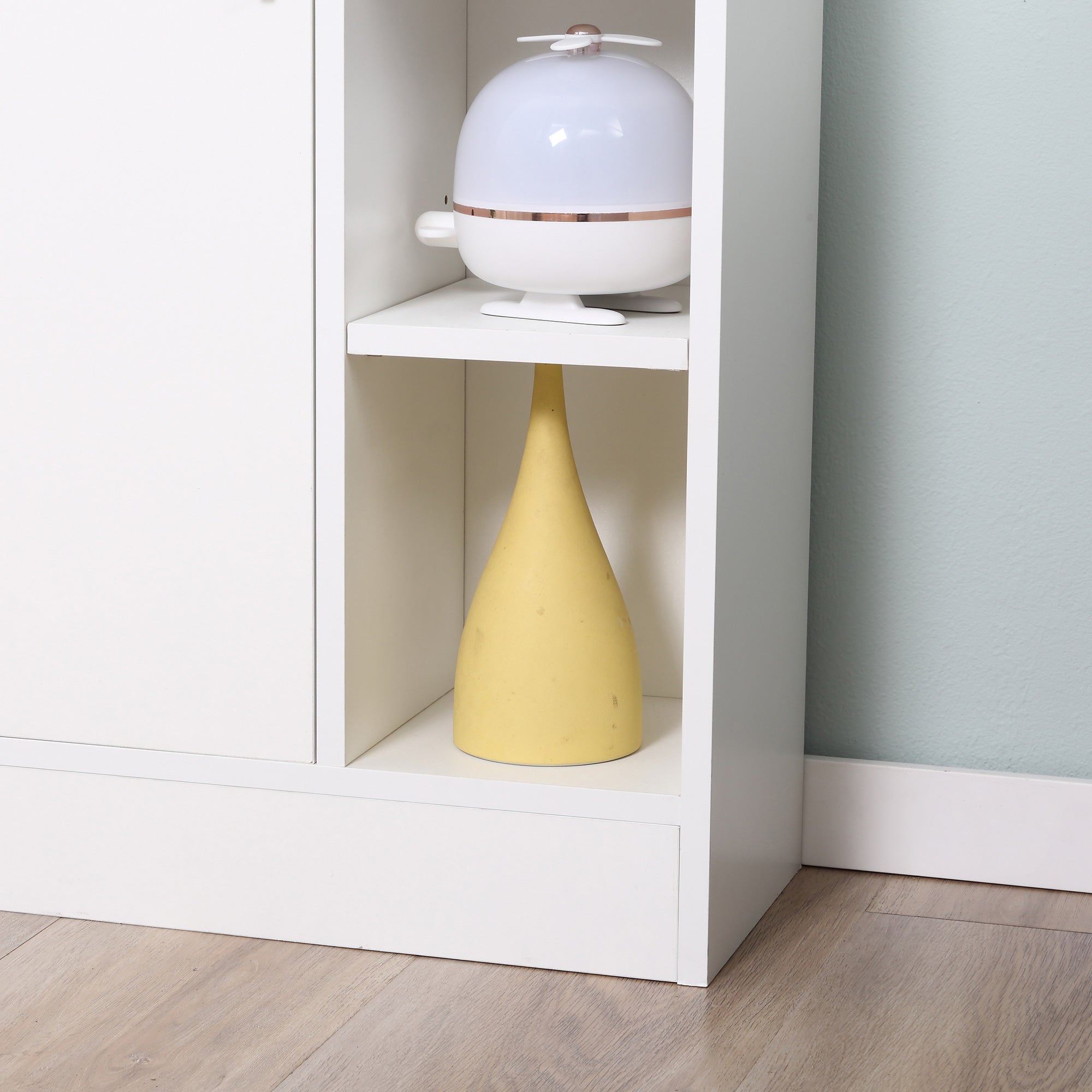 White Wooden Floor Cabinet with 8 Open Compartments and 1 Door with Adjustable Shelves Bathroom Storage Cabinet for Kitchen Living Room 71x22x100 cm