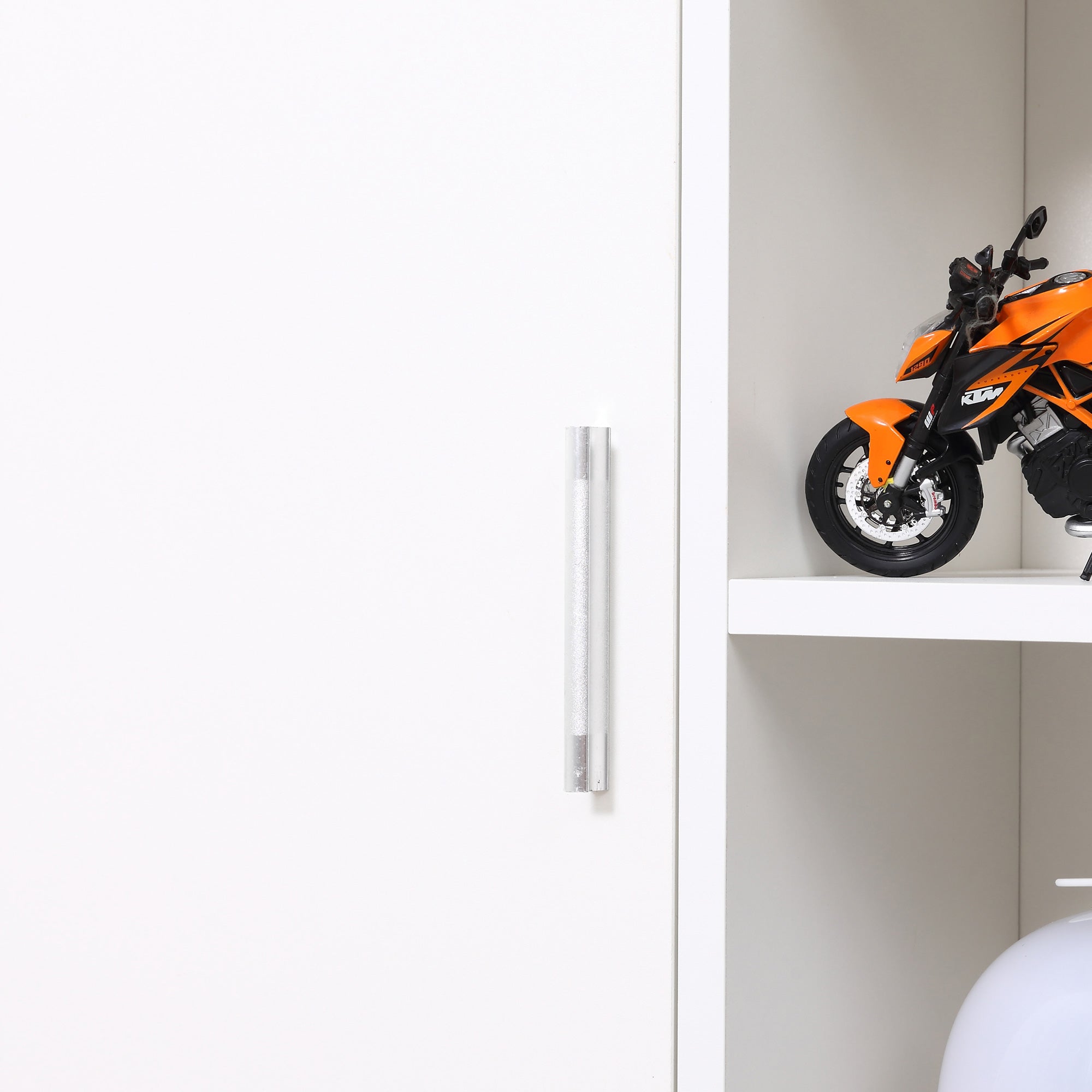 White Wooden Floor Cabinet with 8 Open Compartments and 1 Door with Adjustable Shelves Bathroom Storage Cabinet for Kitchen Living Room 71x22x100 cm